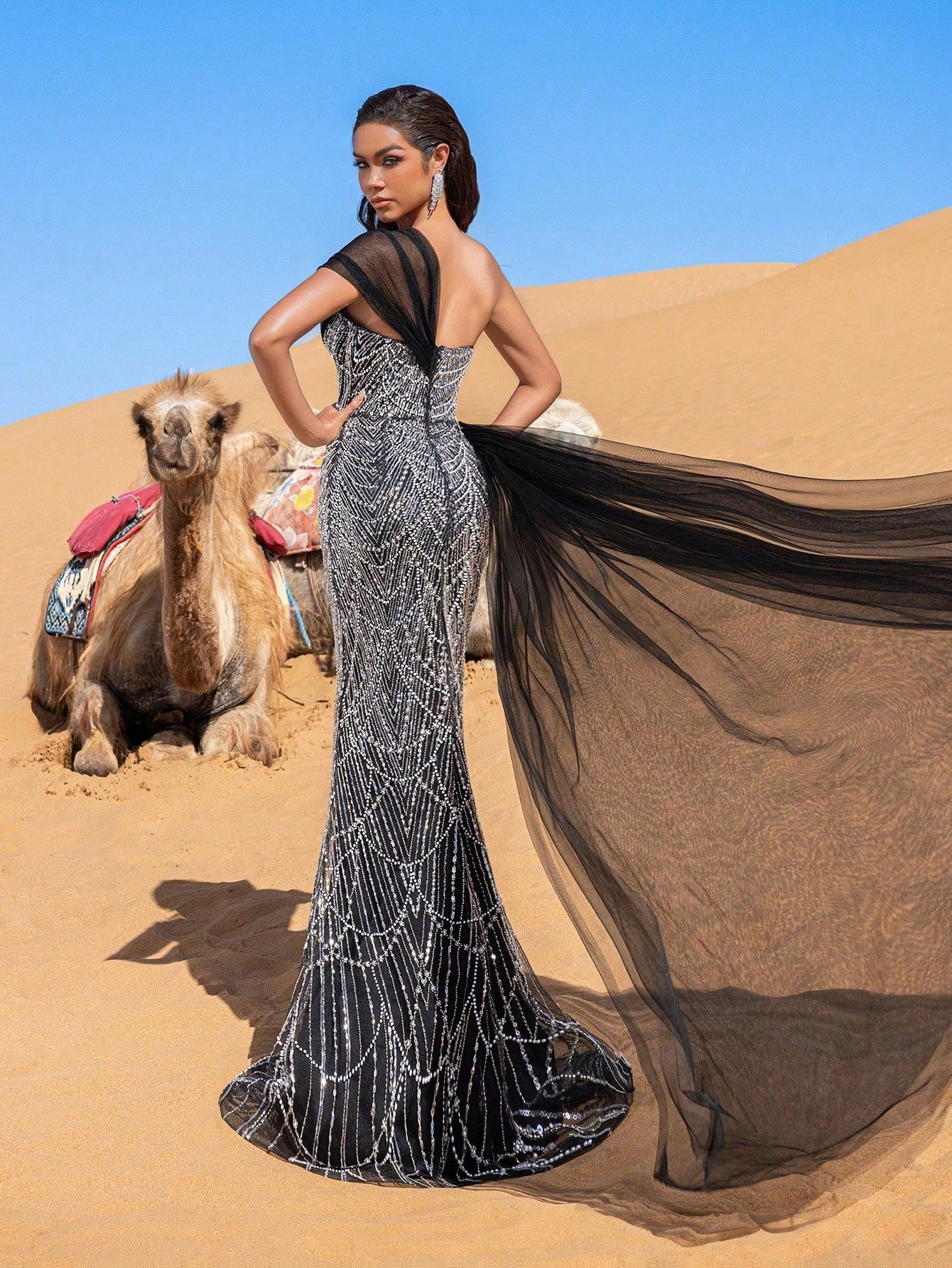 Luxury One-Shoulder Tulle Overlay Beaded Gowns Formal Dresses & Evening Gowns