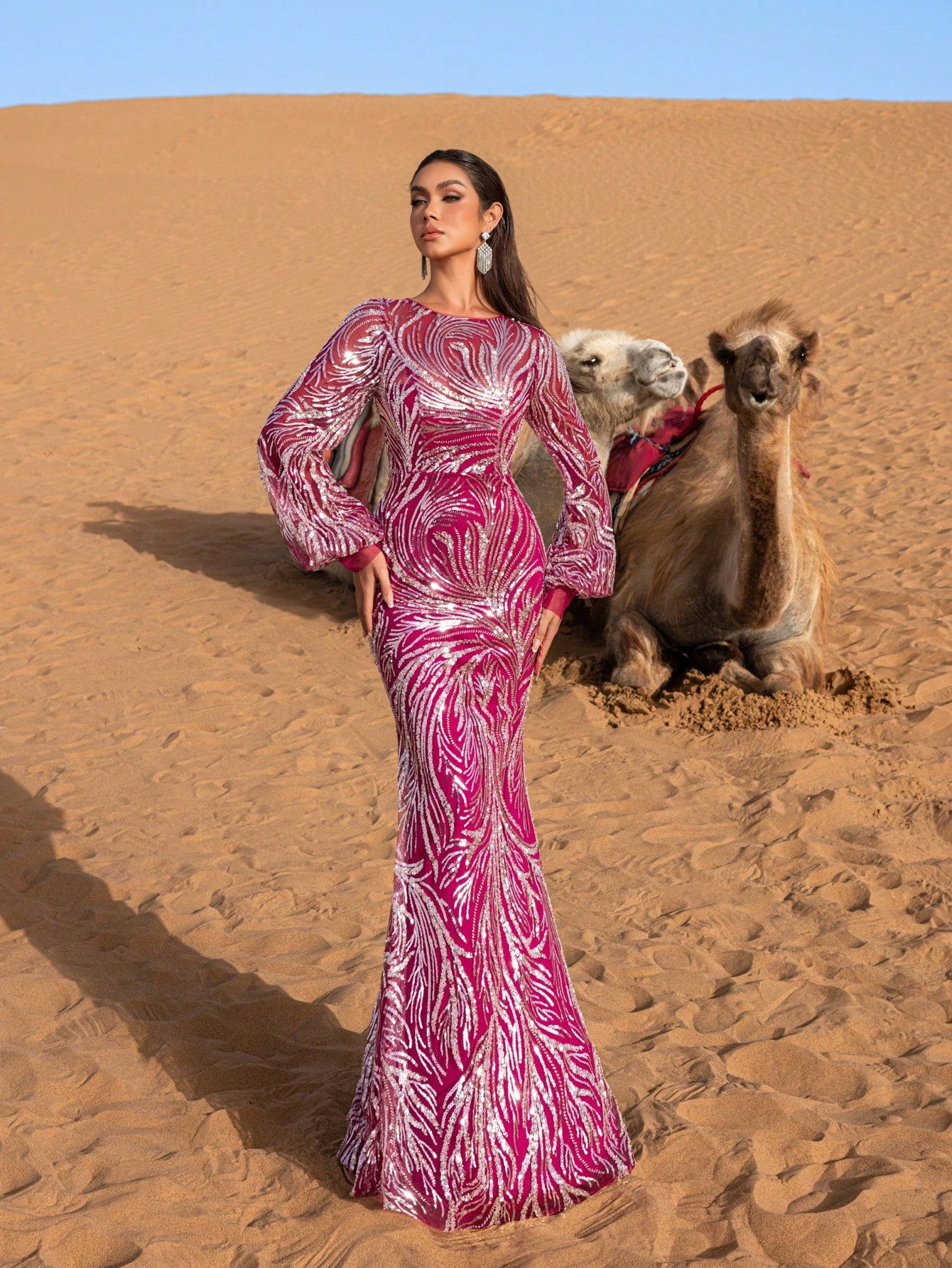 Gorgeous Bishop Sleeves Mermaid Hem Beaded Sequin Formal Dresses & Evening Gowns