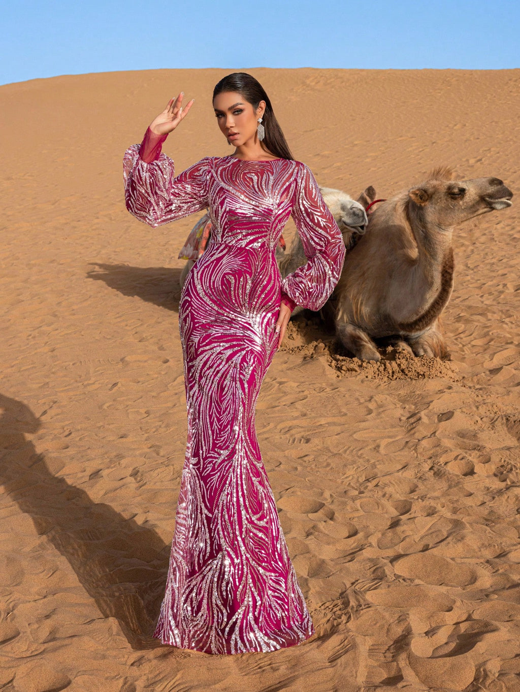 Gorgeous Bishop Sleeves Mermaid Hem Beaded Sequin Formal Dresses & Evening Gowns