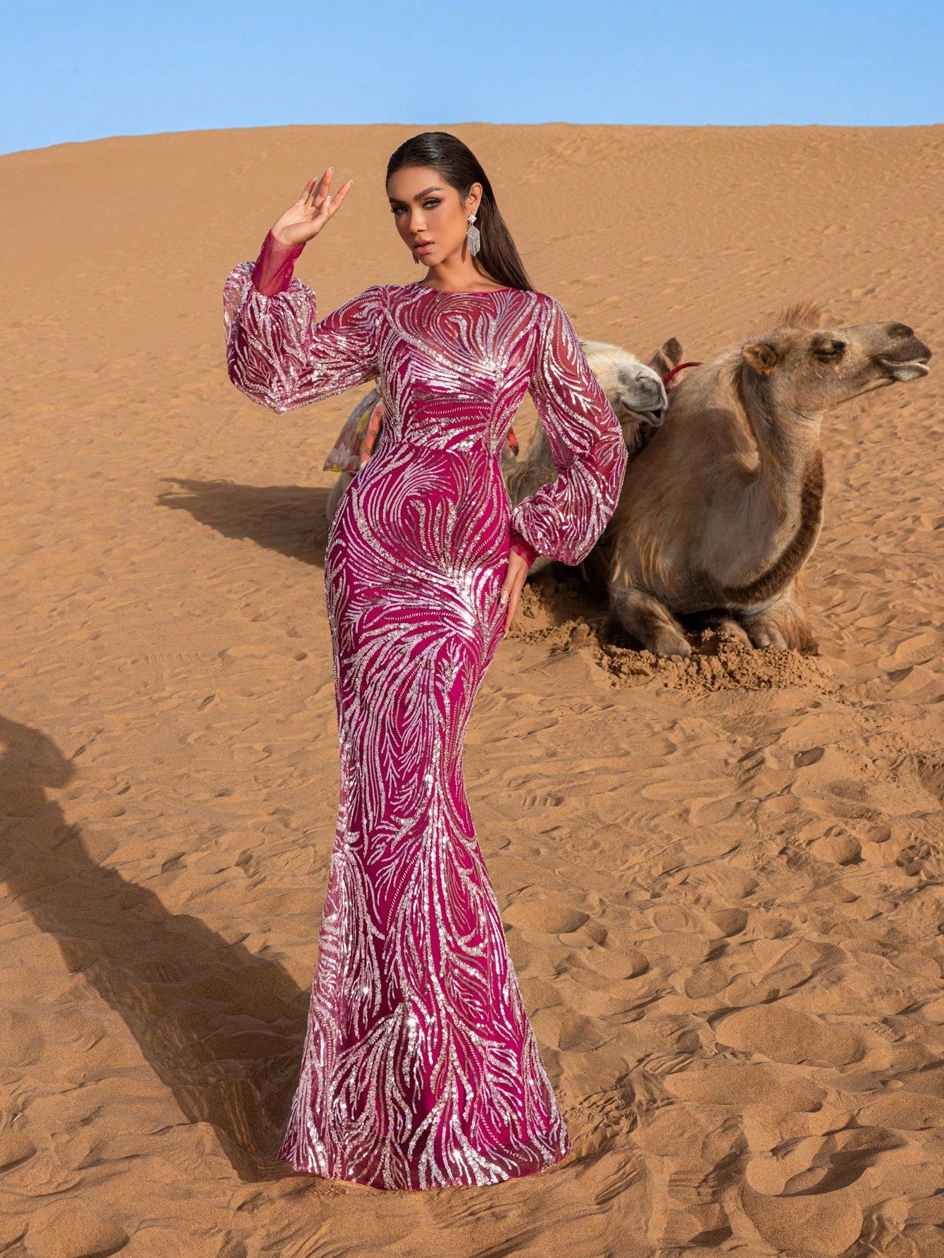 Gorgeous Bishop Sleeves Mermaid Hem Beaded Sequin Formal Dresses & Evening Gowns