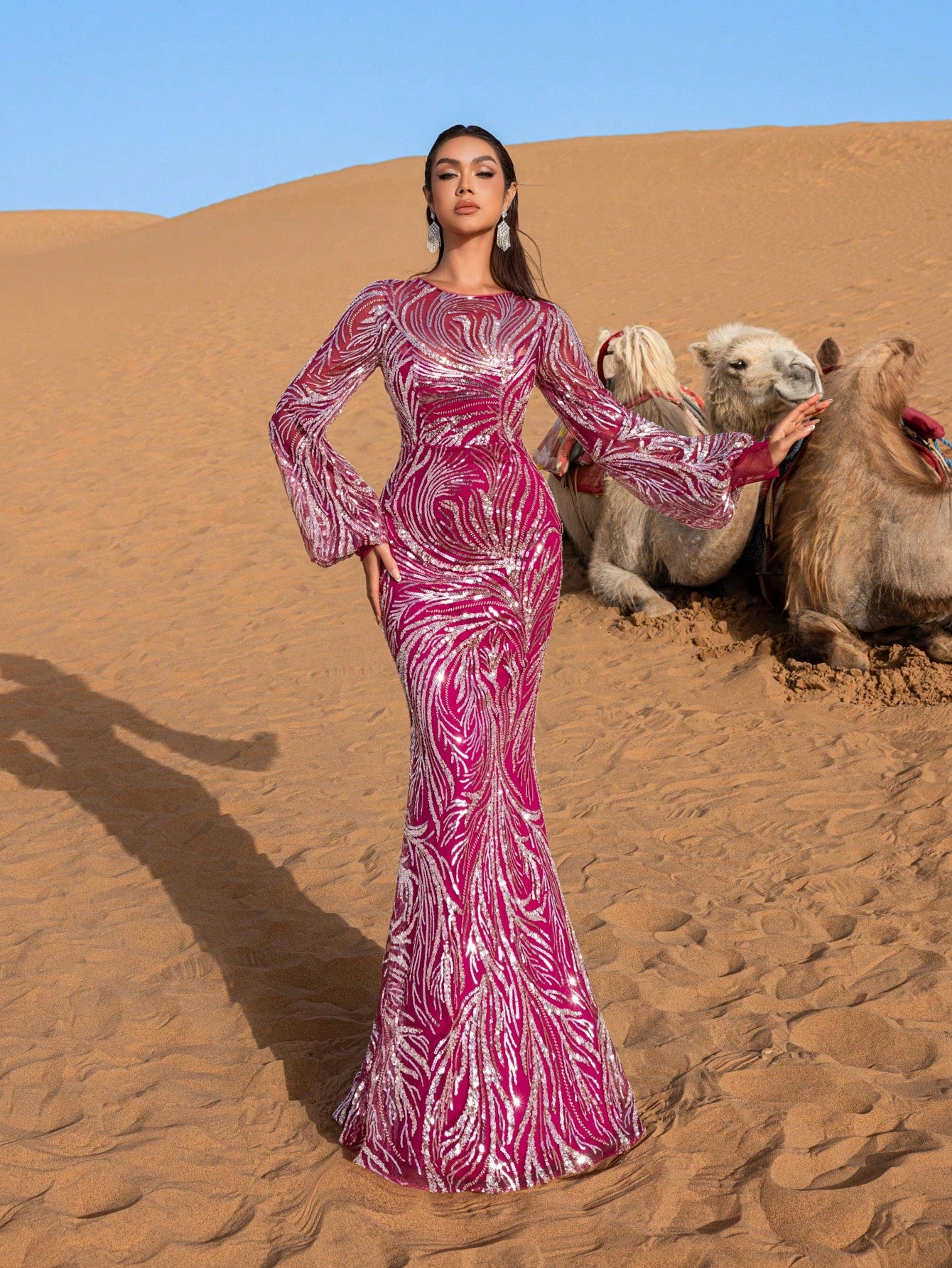 Gorgeous Bishop Sleeves Mermaid Hem Beaded Sequin Formal Dresses & Evening Gowns