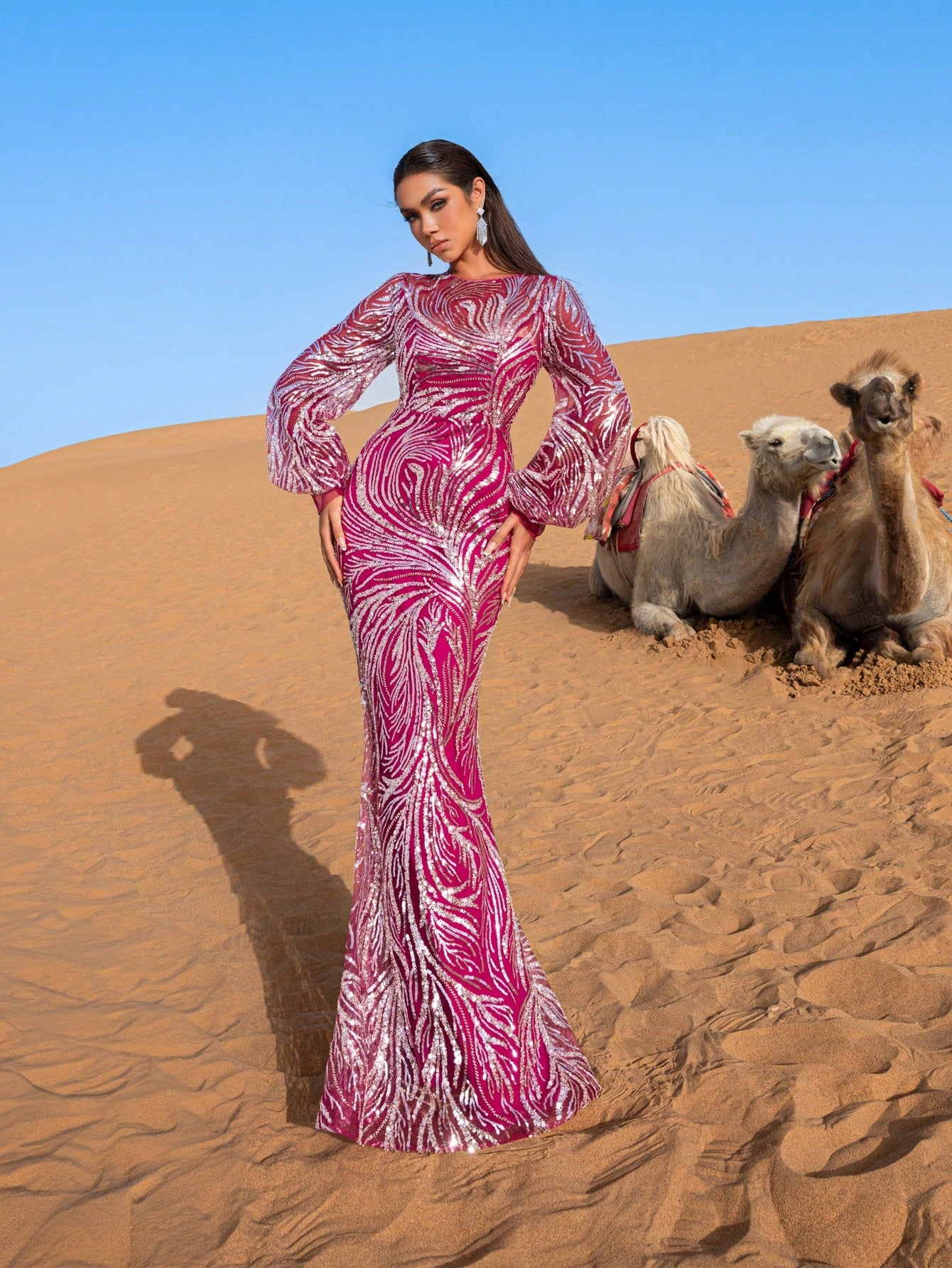 Gorgeous Bishop Sleeves Mermaid Hem Beaded Sequin Formal Dresses & Evening Gowns