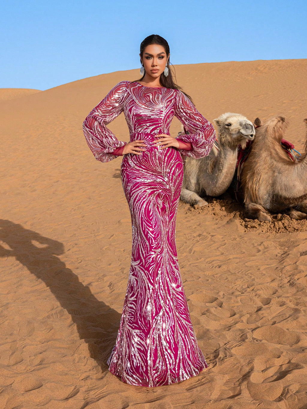 Gorgeous Bishop Sleeves Mermaid Hem Beaded Sequin Formal Dresses & Evening Gowns