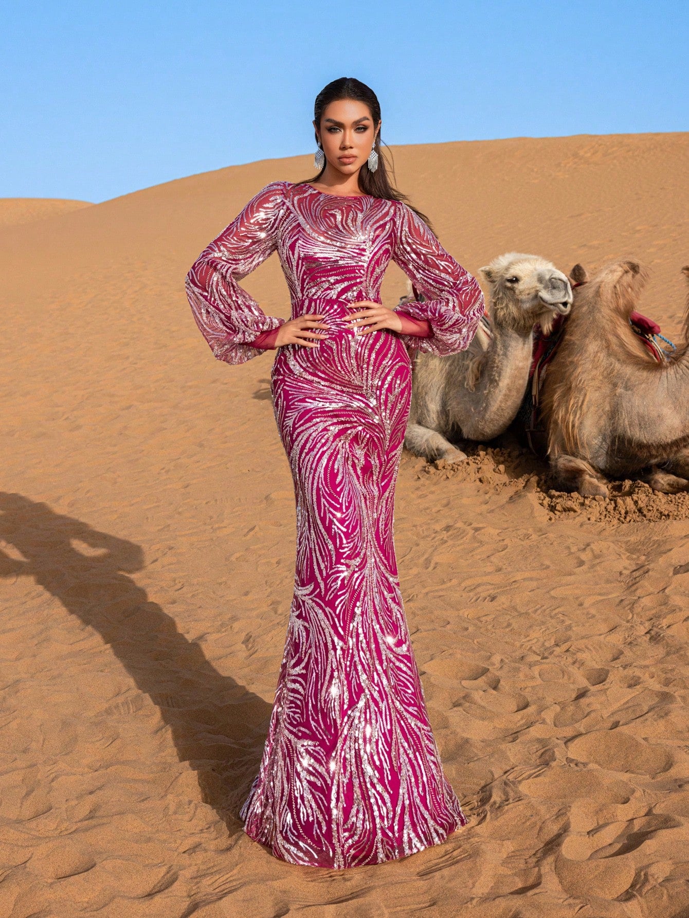 Gorgeous Bishop Sleeves Mermaid Hem Beaded Sequin Formal Dresses & Evening Gowns