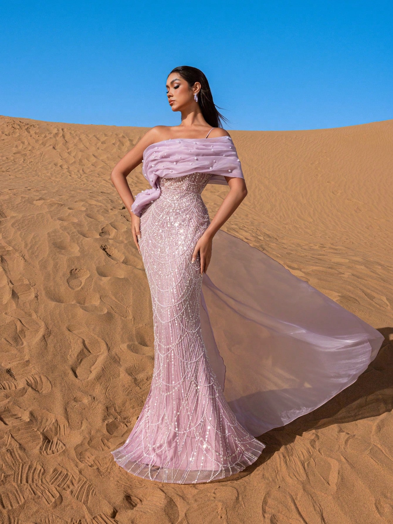 Elegant Asymmetrical Neck Mermaid Hem Beaded Formal Dresses & Evening Gowns