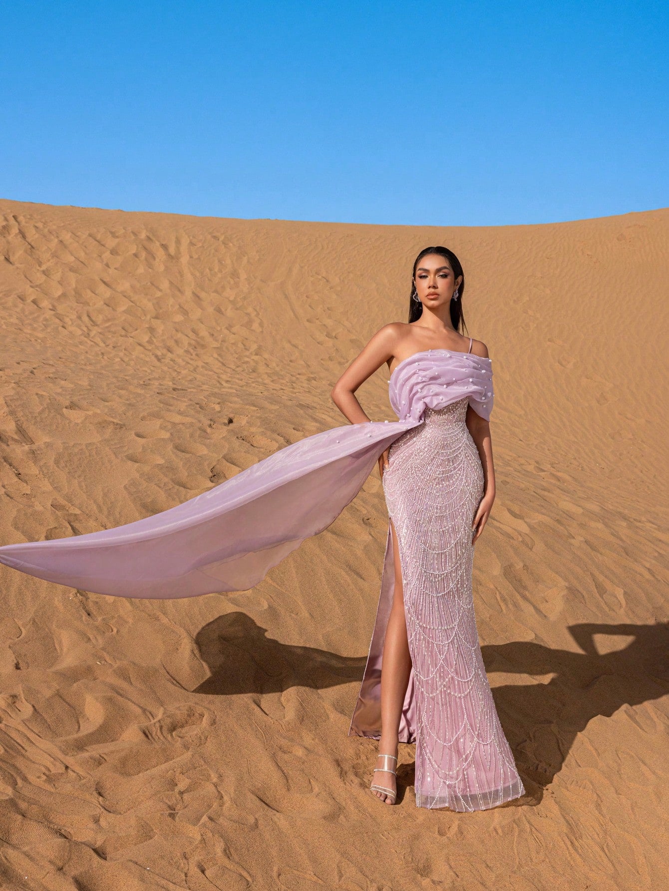 Elegant Asymmetrical Neck Mermaid Hem Beaded Formal Dresses & Evening Gowns