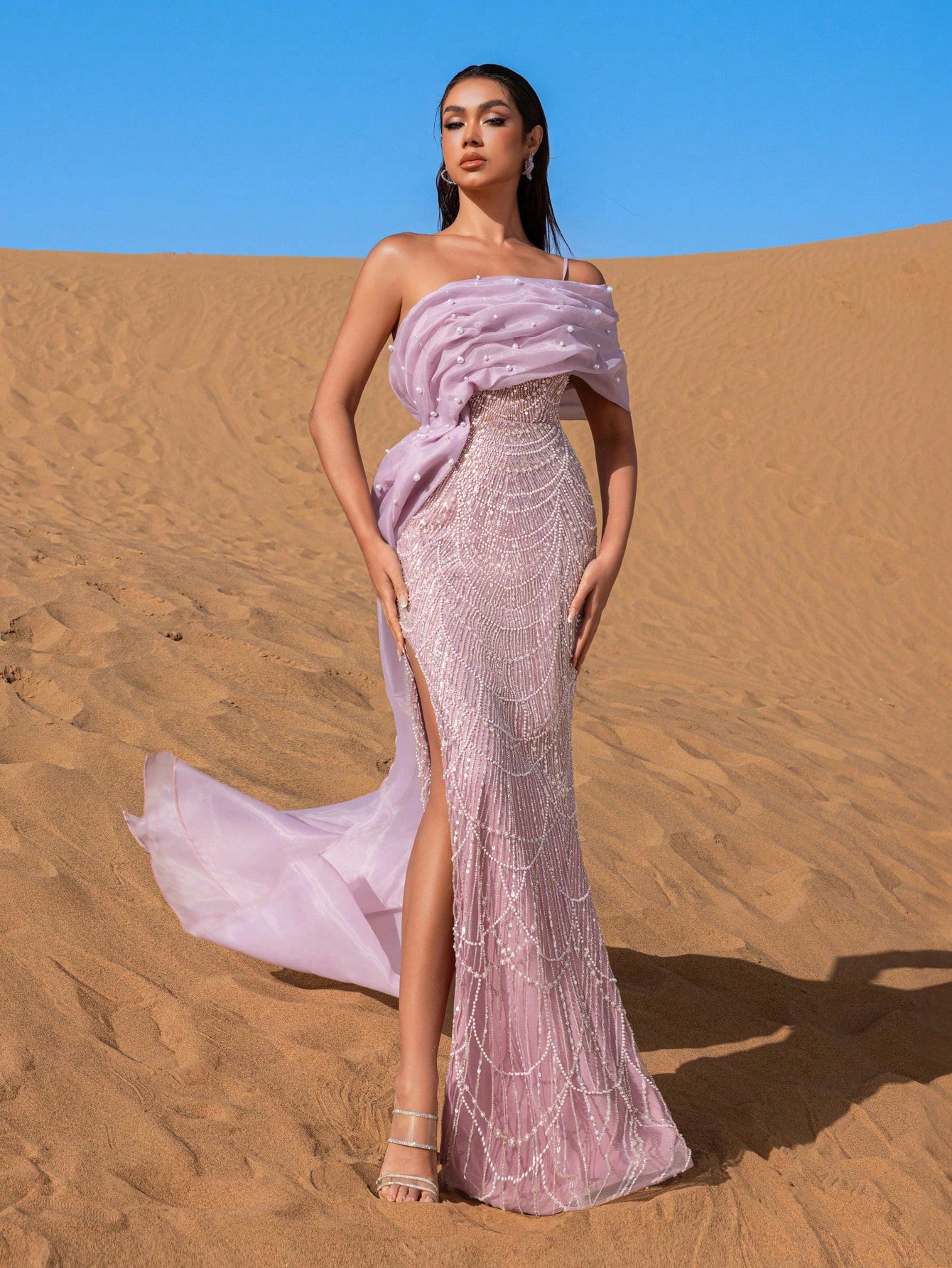 Elegant Asymmetrical Neck Mermaid Hem Beaded Formal Dresses & Evening Gowns