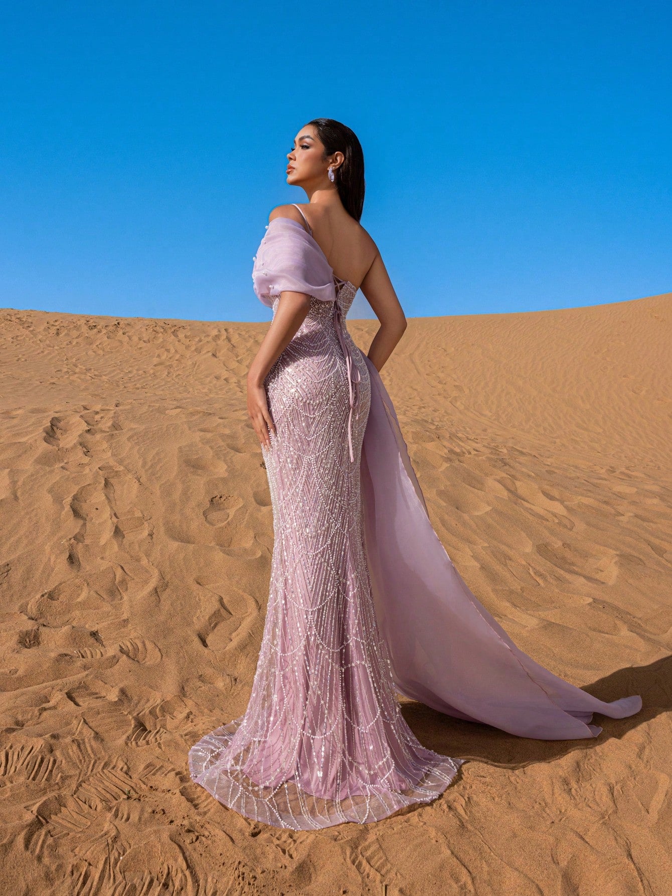 Elegant Asymmetrical Neck Mermaid Hem Beaded Formal Dresses & Evening Gowns
