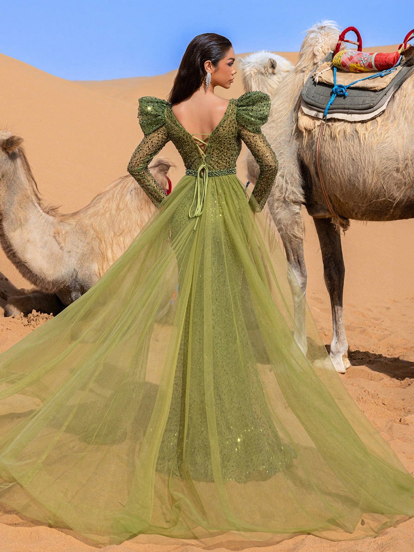 Gorgeous Square Collar Tulle Overlay Mermaid Hem Beaded Formal Dresses & Evening Gowns