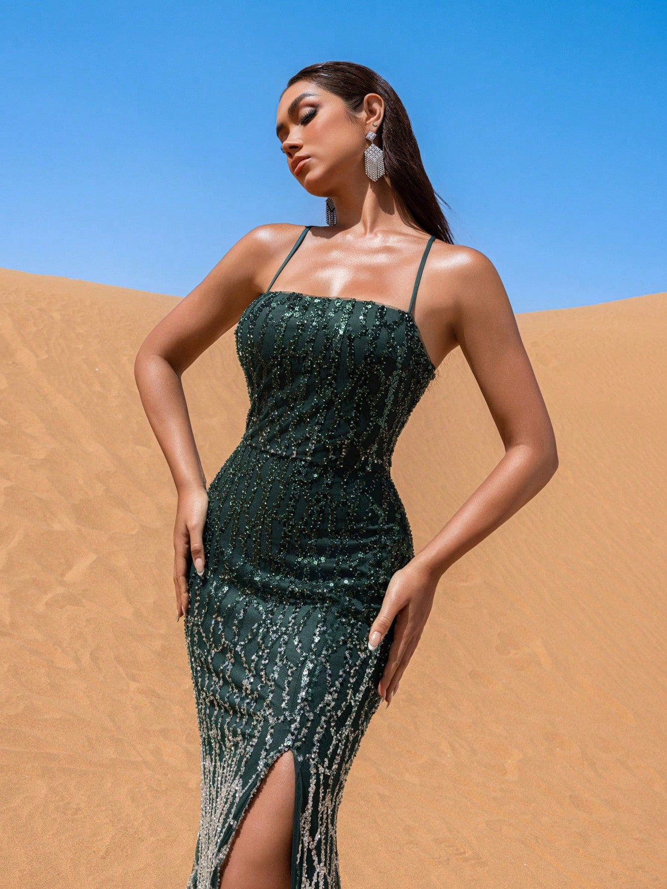 Gorgeous Lace-Up Back Mermaid Hem Ombre Sequin Party Dress