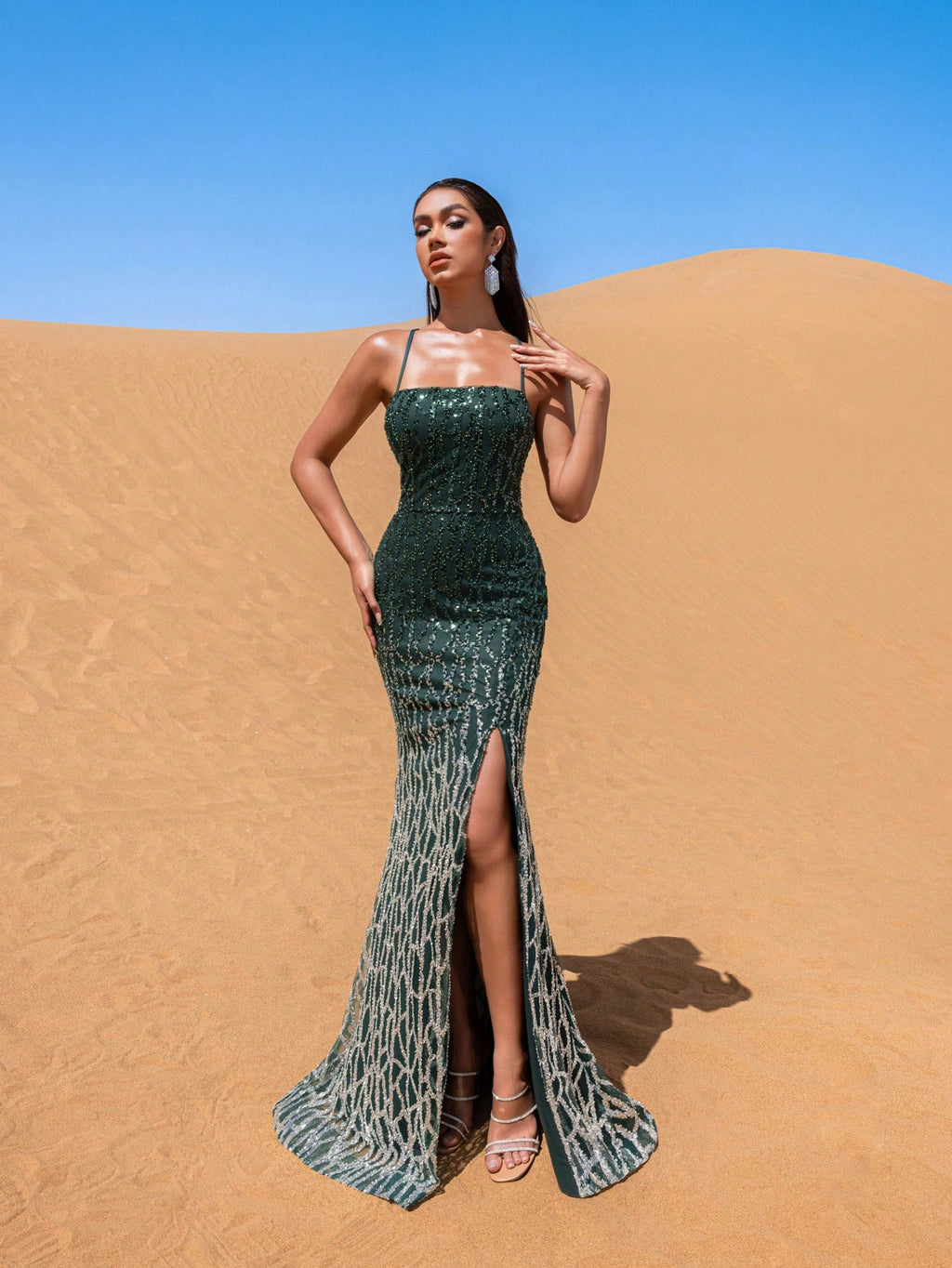 Gorgeous Lace-Up Back Mermaid Hem Ombre Sequin Party Dress