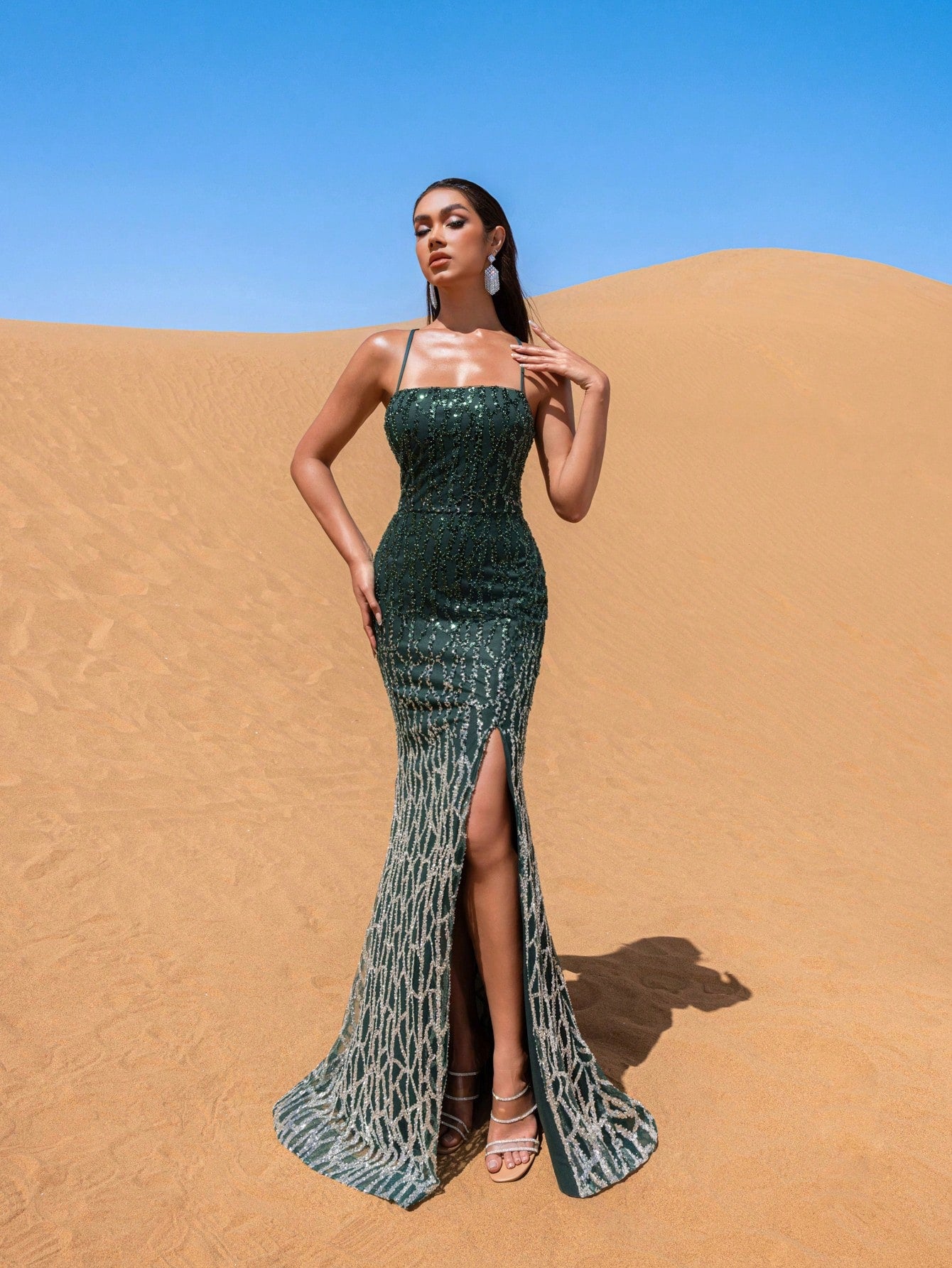 Gorgeous Lace-Up Back Mermaid Hem Ombre Sequin Party Dress