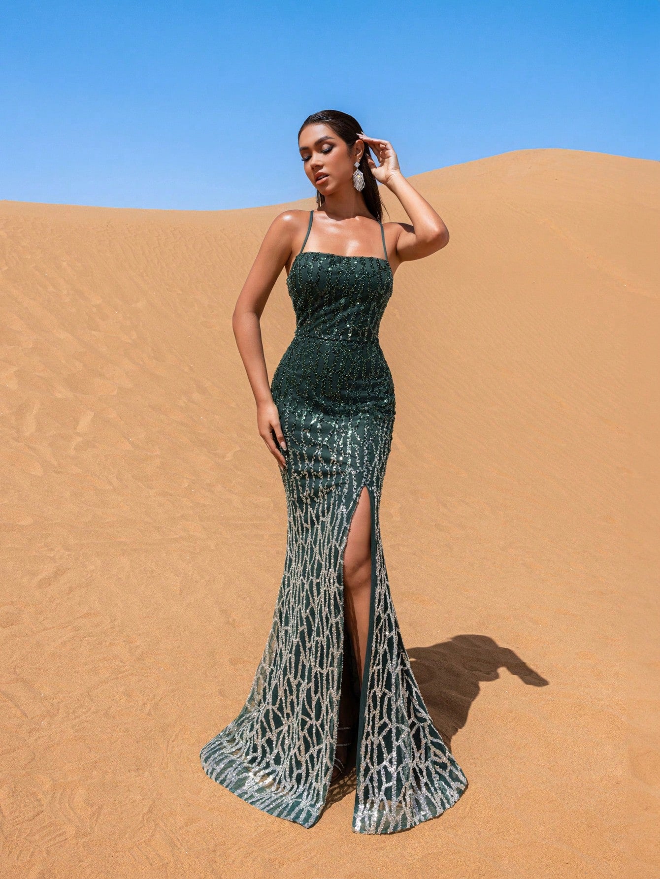 Gorgeous Lace-Up Back Mermaid Hem Ombre Sequin Party Dress