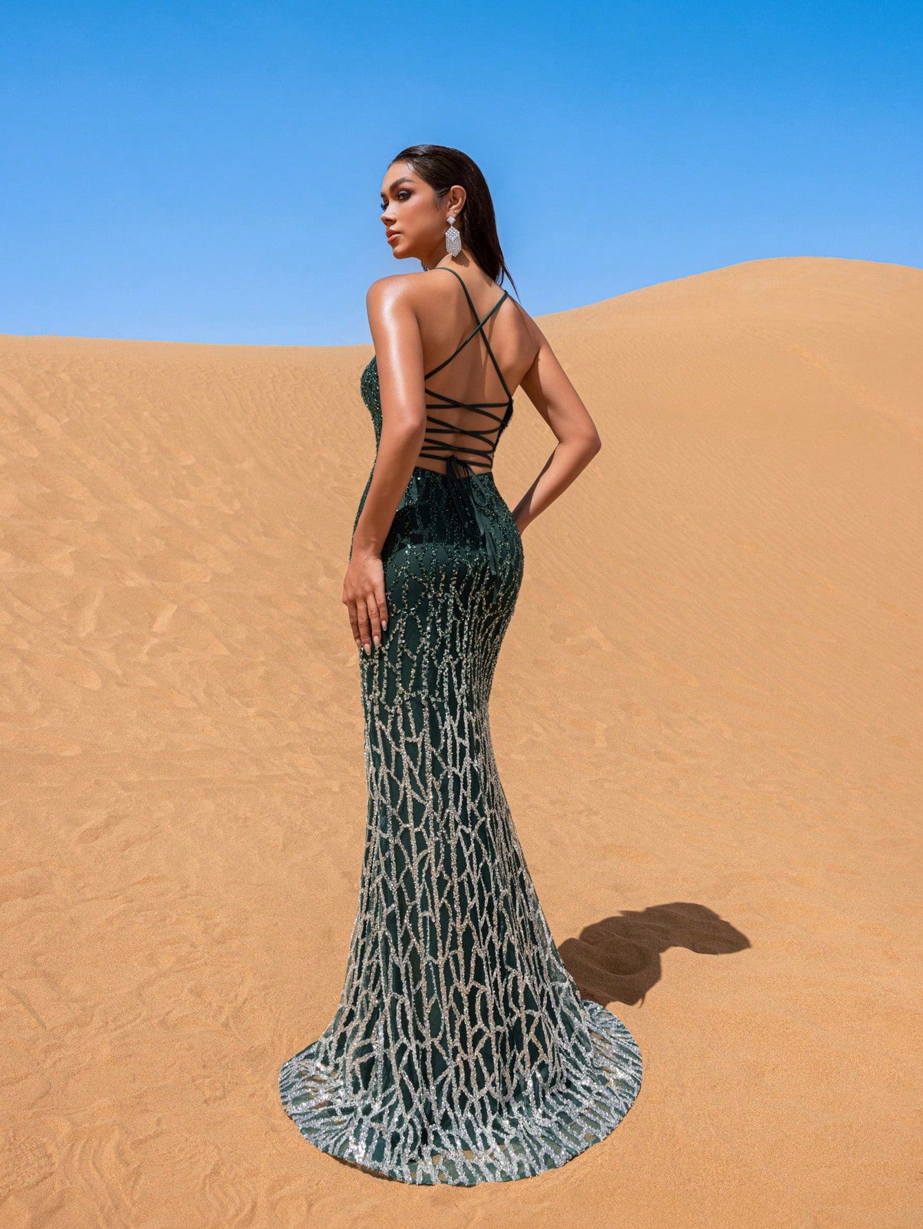Gorgeous Lace-Up Back Mermaid Hem Ombre Sequin Party Dress