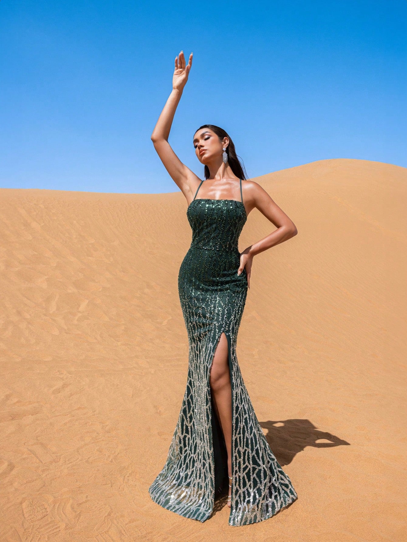 Gorgeous Lace-Up Back Mermaid Hem Ombre Sequin Party Dress