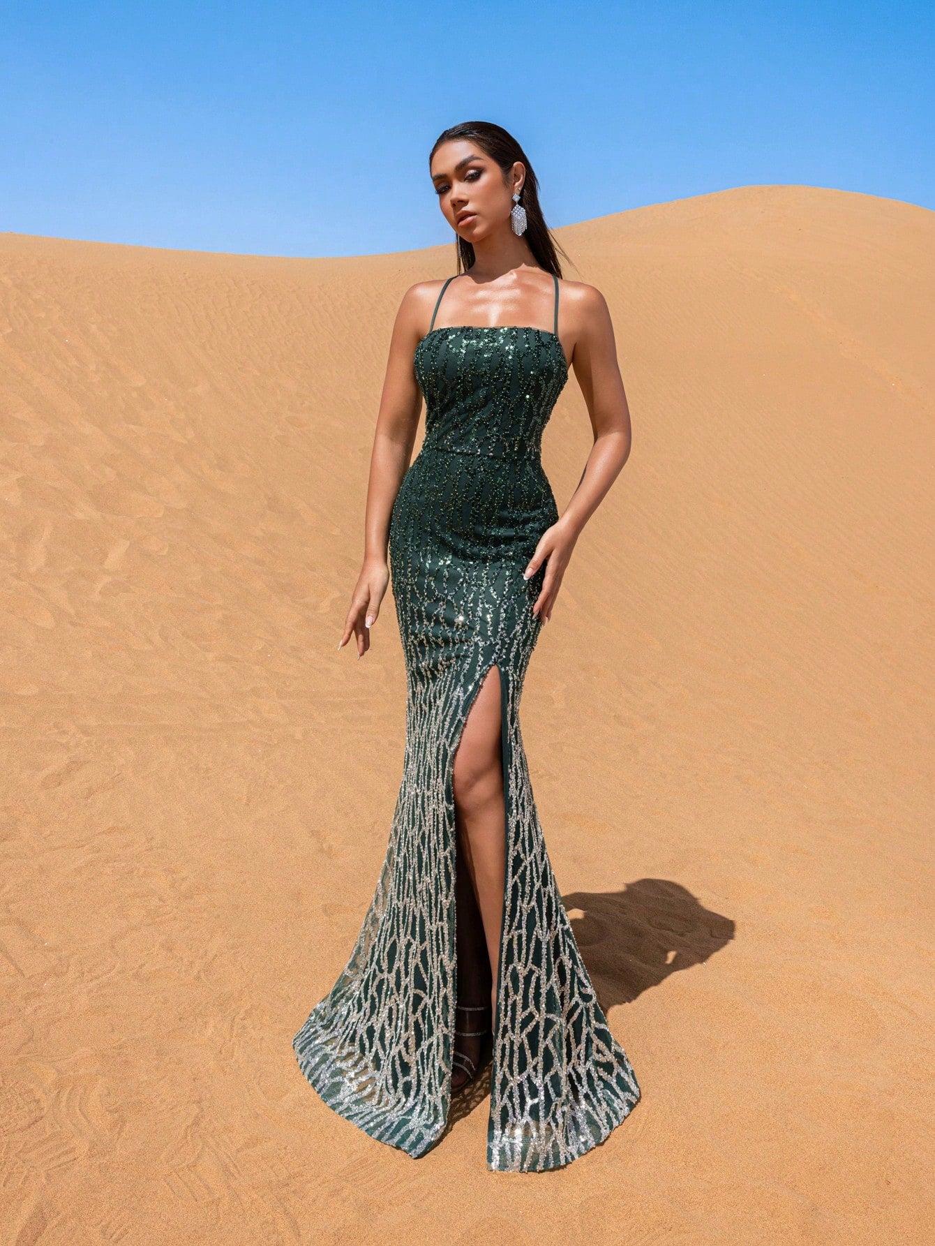 Gorgeous Lace-Up Back Mermaid Hem Ombre Sequin Party Dress
