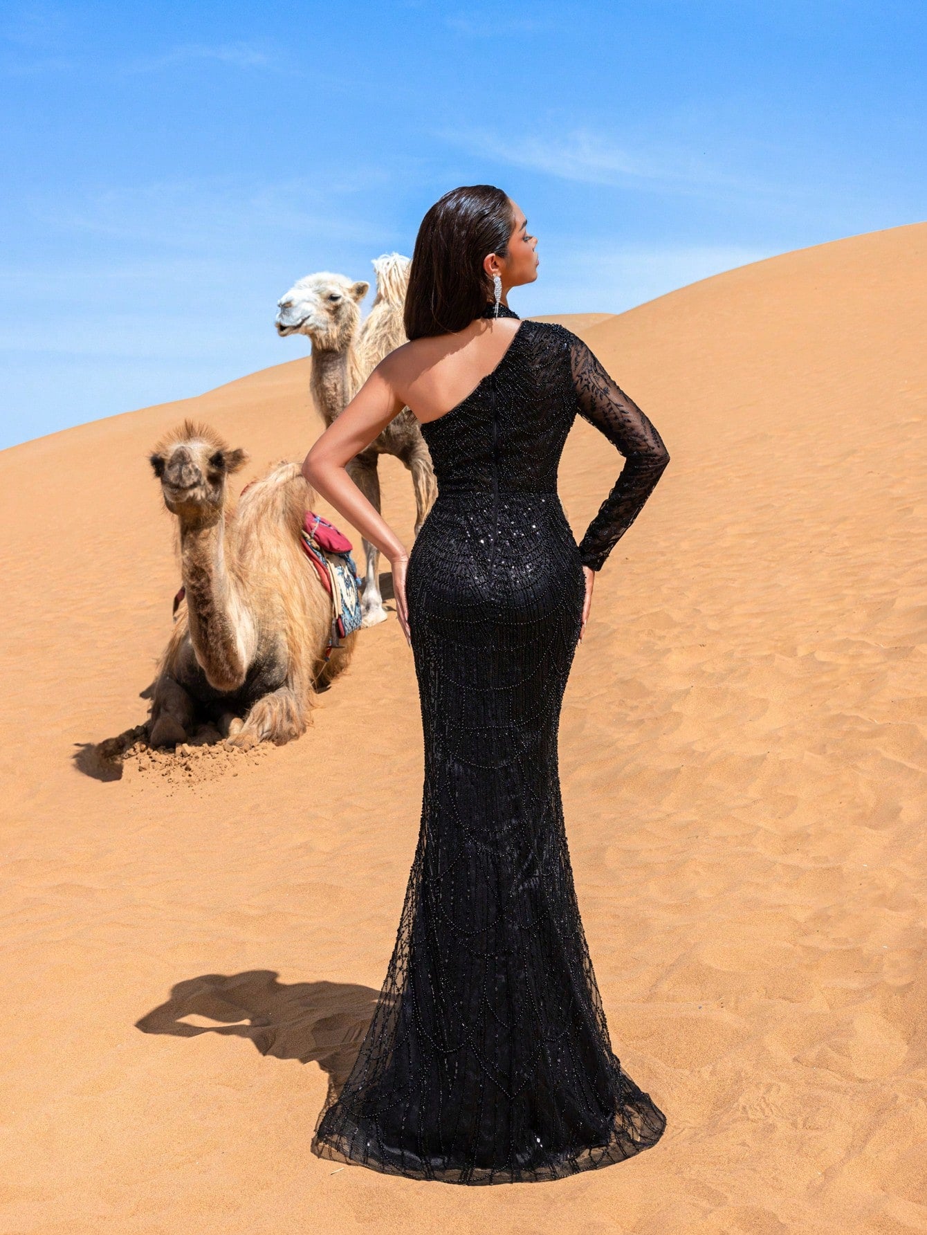 Elegant One Shoulder Mermaid Hem Beaded Sequin Formal Dresses & Evening Gowns