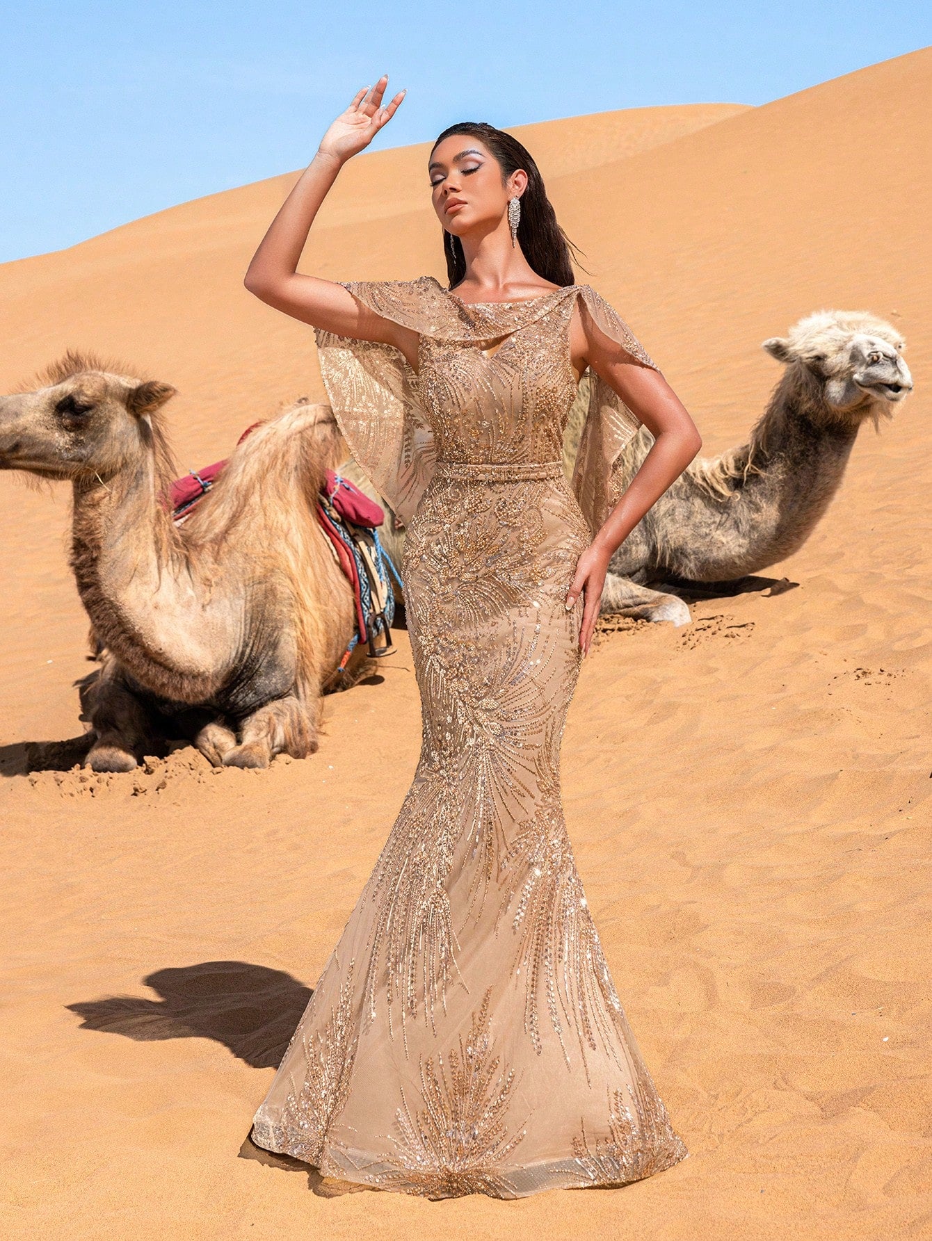 Gorgeous Sheer Bodice Mermaid Hem Beaded Formal Dresses & Evening Gowns