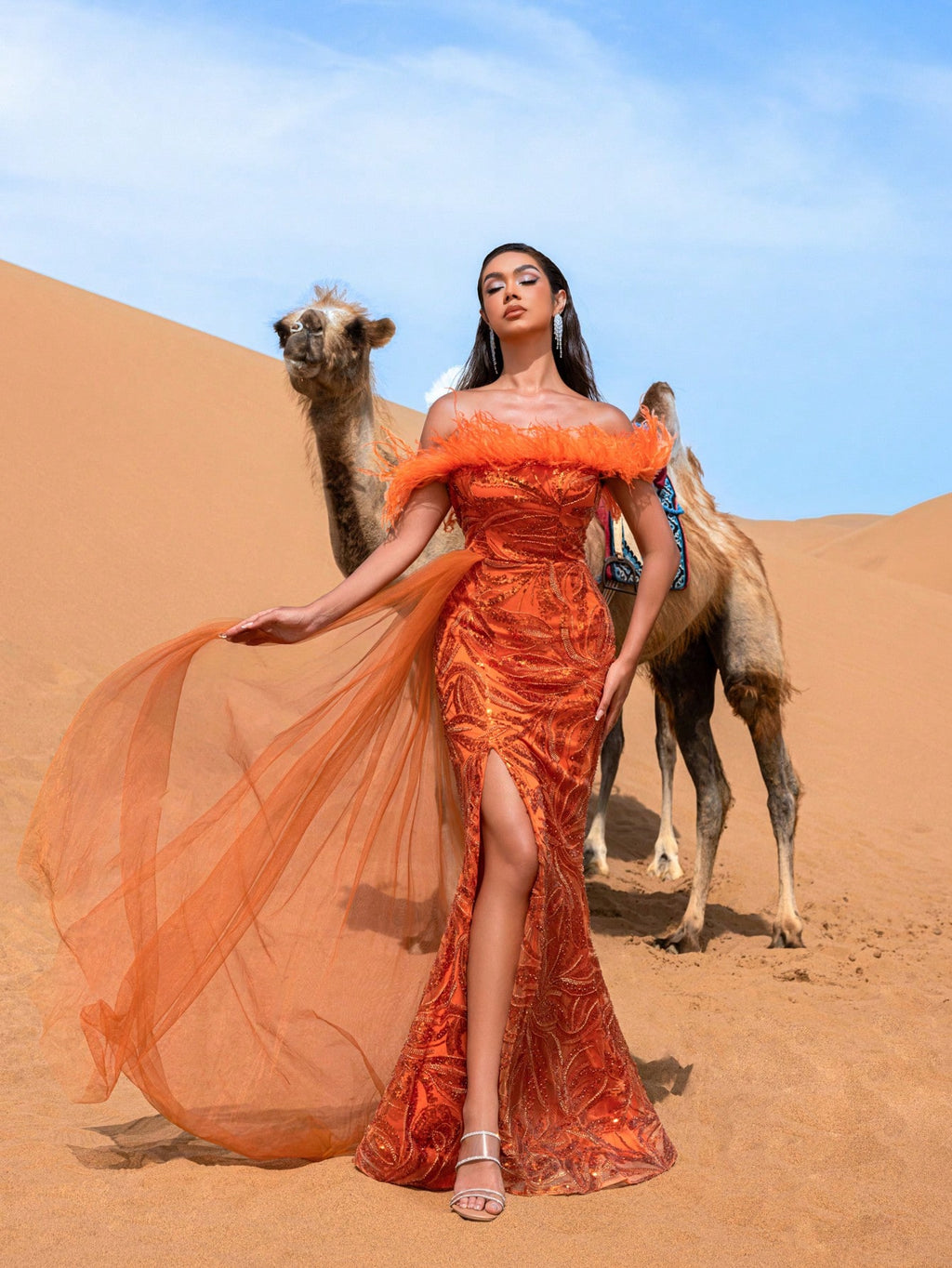 Gorgeous Off Shoulder Sheer Overlay Beaded Formal Dresses & Evening Gowns