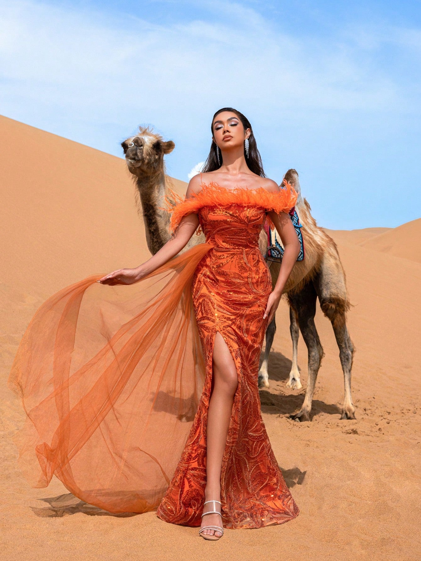 Gorgeous Off Shoulder Sheer Overlay Beaded Formal Dresses & Evening Gowns