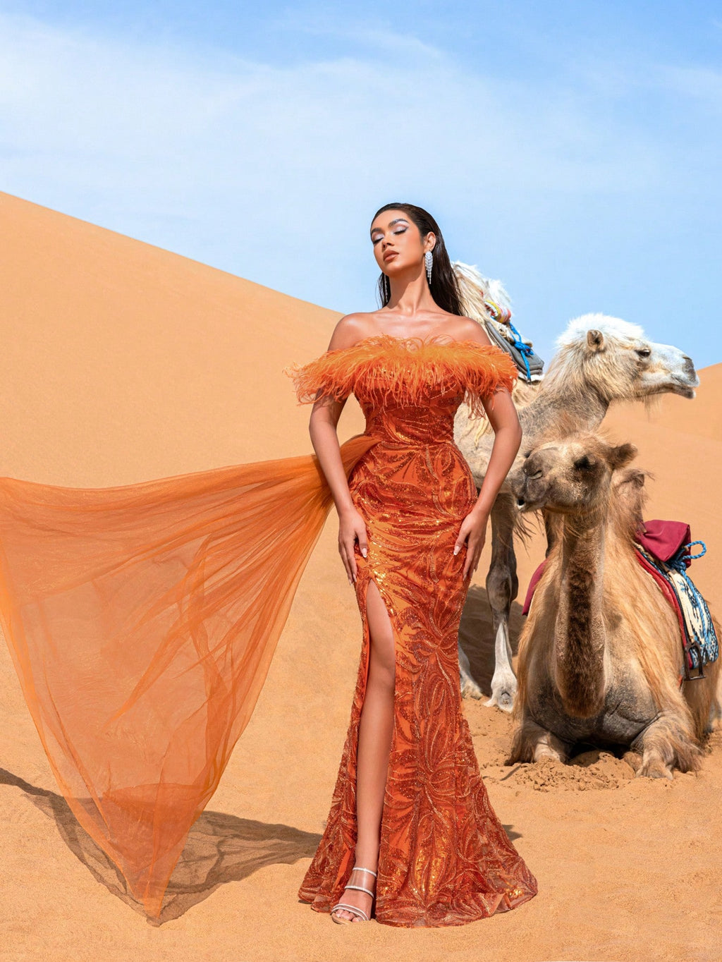 Gorgeous Off Shoulder Sheer Overlay Beaded Formal Dresses & Evening Gowns