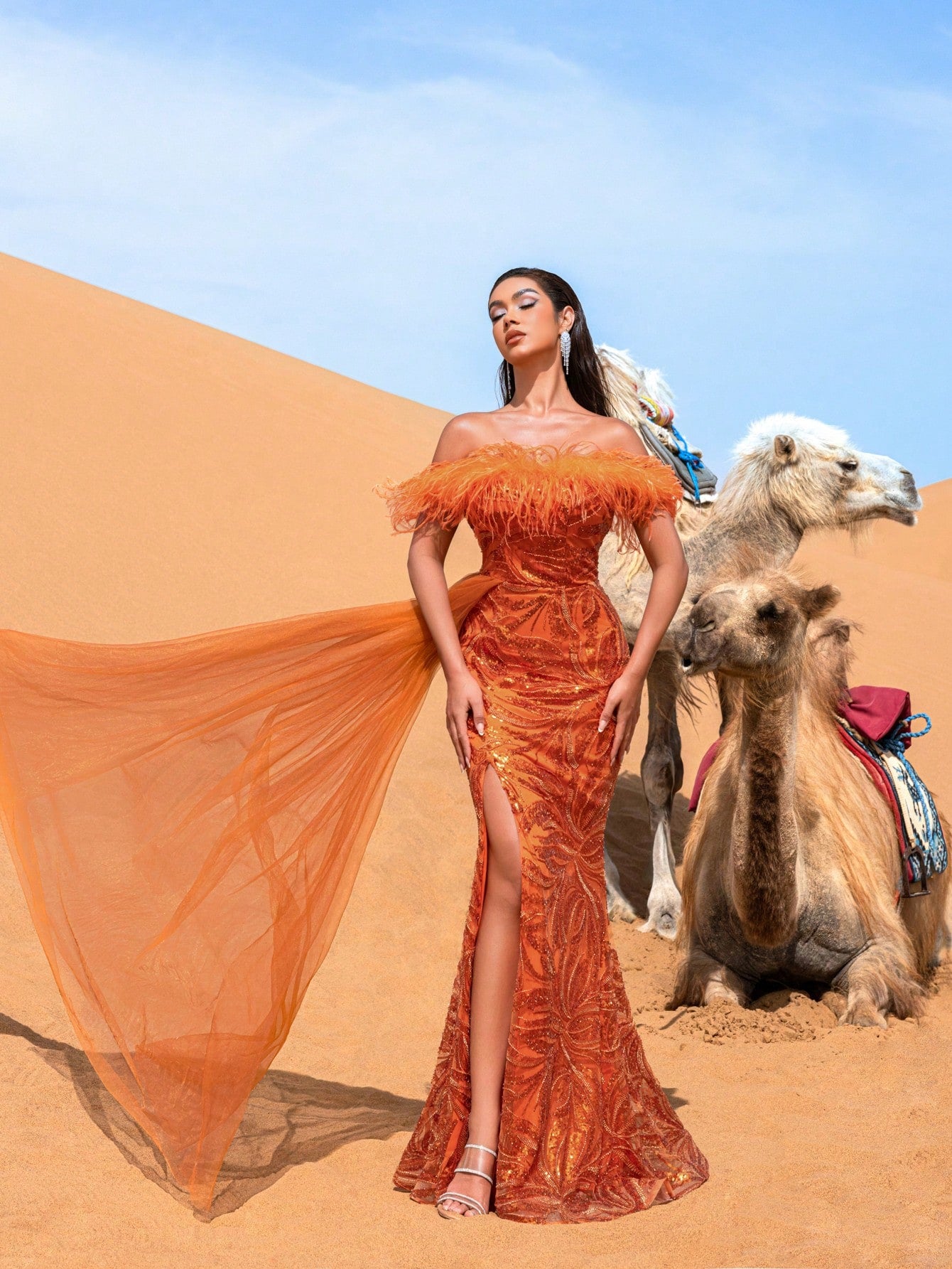 Gorgeous Off Shoulder Sheer Overlay Beaded Formal Dresses & Evening Gowns