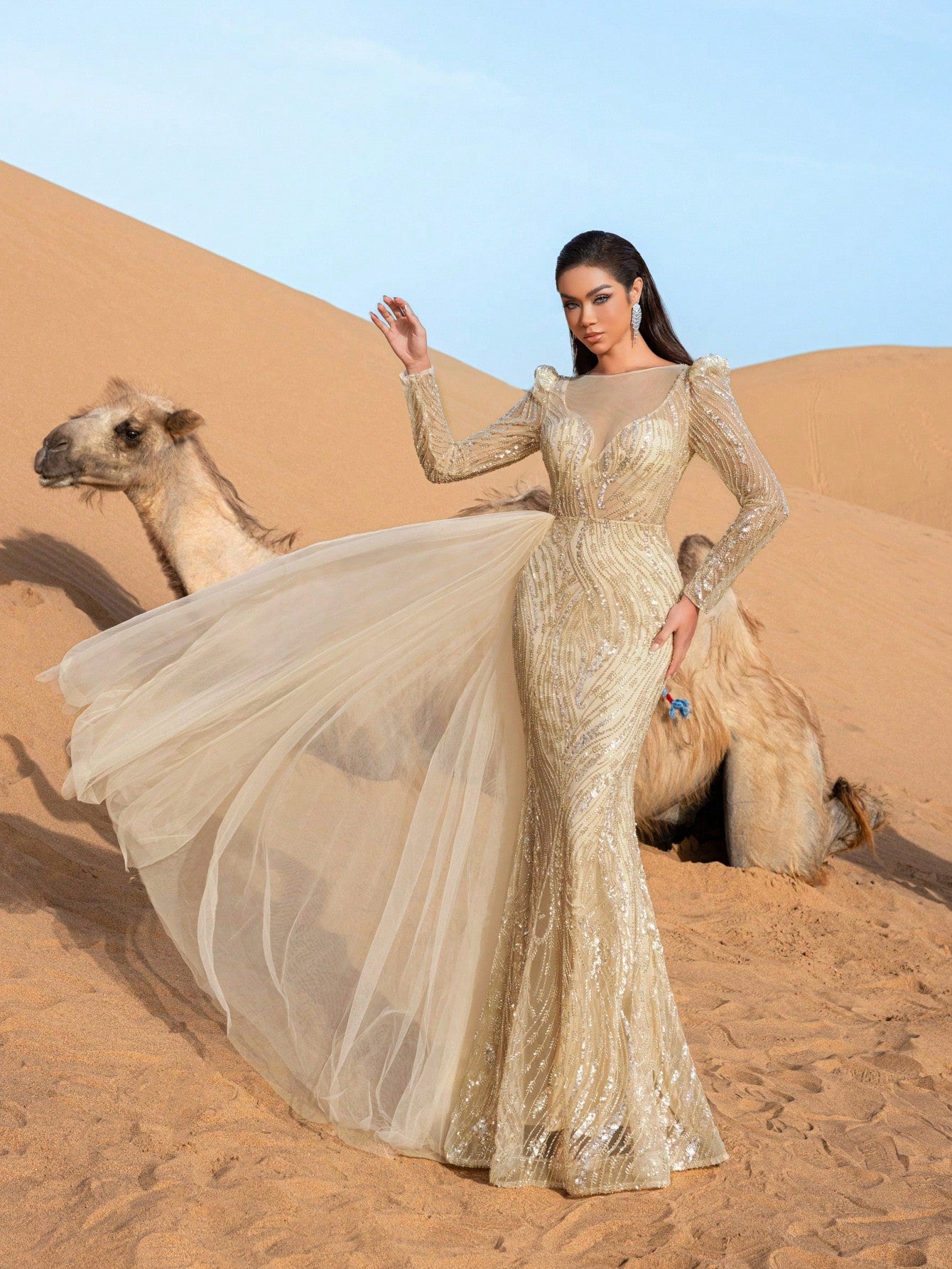 Gorgeous Sweetheart Neck Sheer Overlay Mermaid Hem Beaded Formal Dresses & Evening Gowns