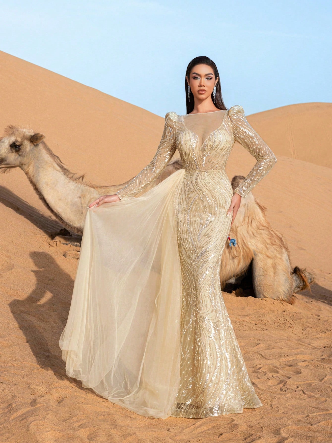Gorgeous Sweetheart Neck Sheer Overlay Mermaid Hem Beaded Formal Dresses & Evening Gowns