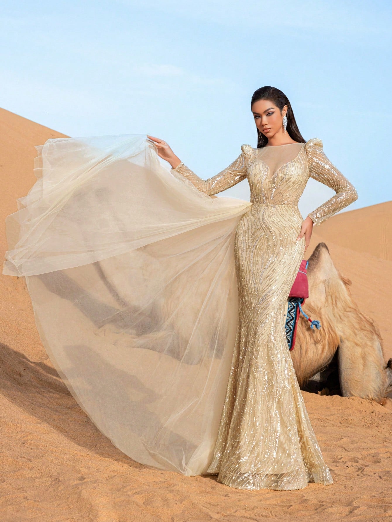 Gorgeous Sweetheart Neck Sheer Overlay Mermaid Hem Beaded Formal Dresses & Evening Gowns