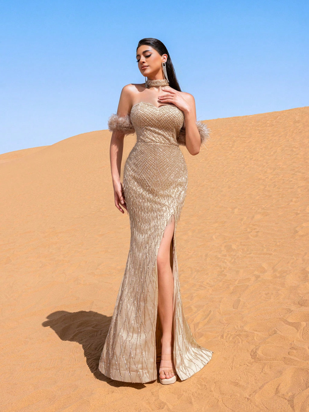 Gorgeous Choker Neck Mermaid Hem Fringed Beaded Formal Dresses & Evening Gowns