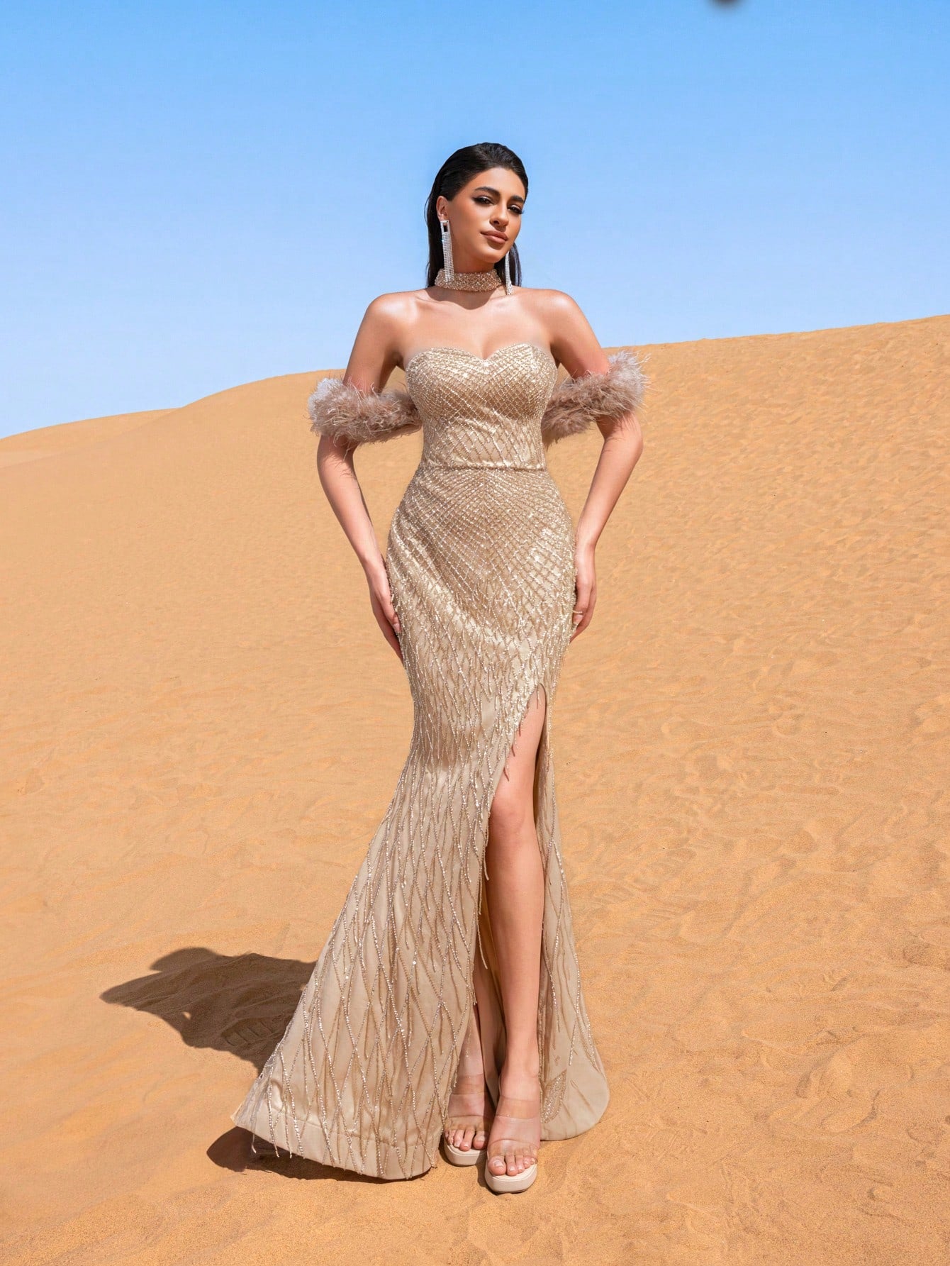 Gorgeous Choker Neck Mermaid Hem Fringed Beaded Formal Dresses & Evening Gowns