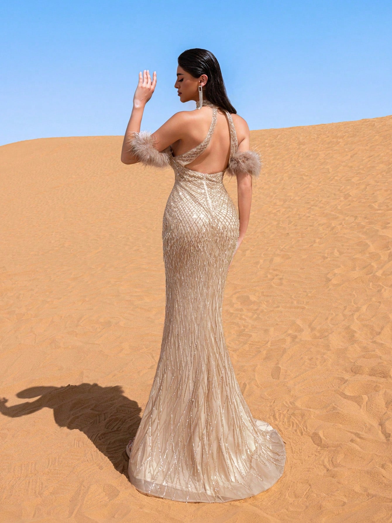 Gorgeous Choker Neck Mermaid Hem Fringed Beaded Formal Dresses & Evening Gowns