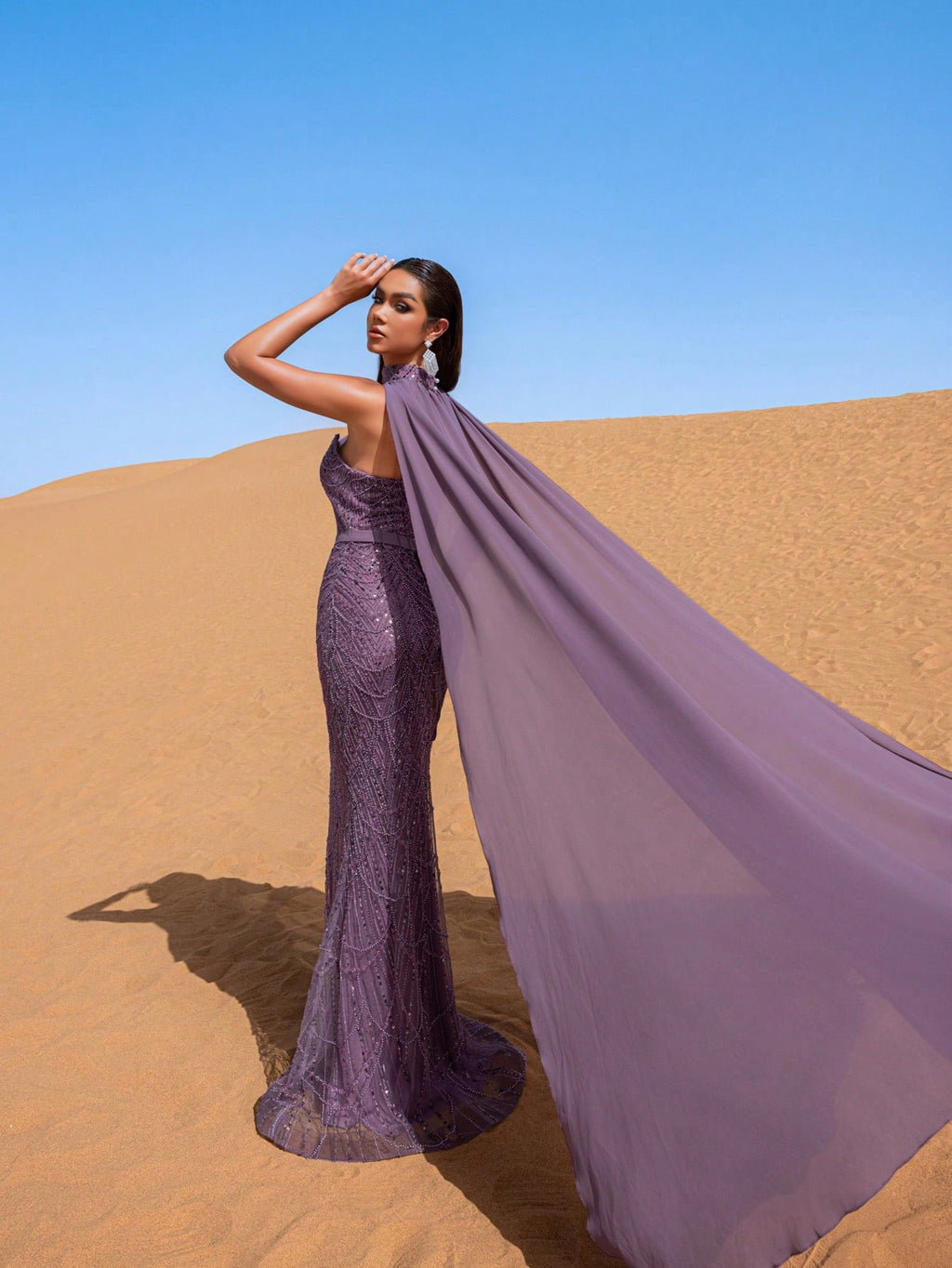 Luxury Strapless Mermaid Hem Beaded Sequined Evening Dress With Chiffon Cape