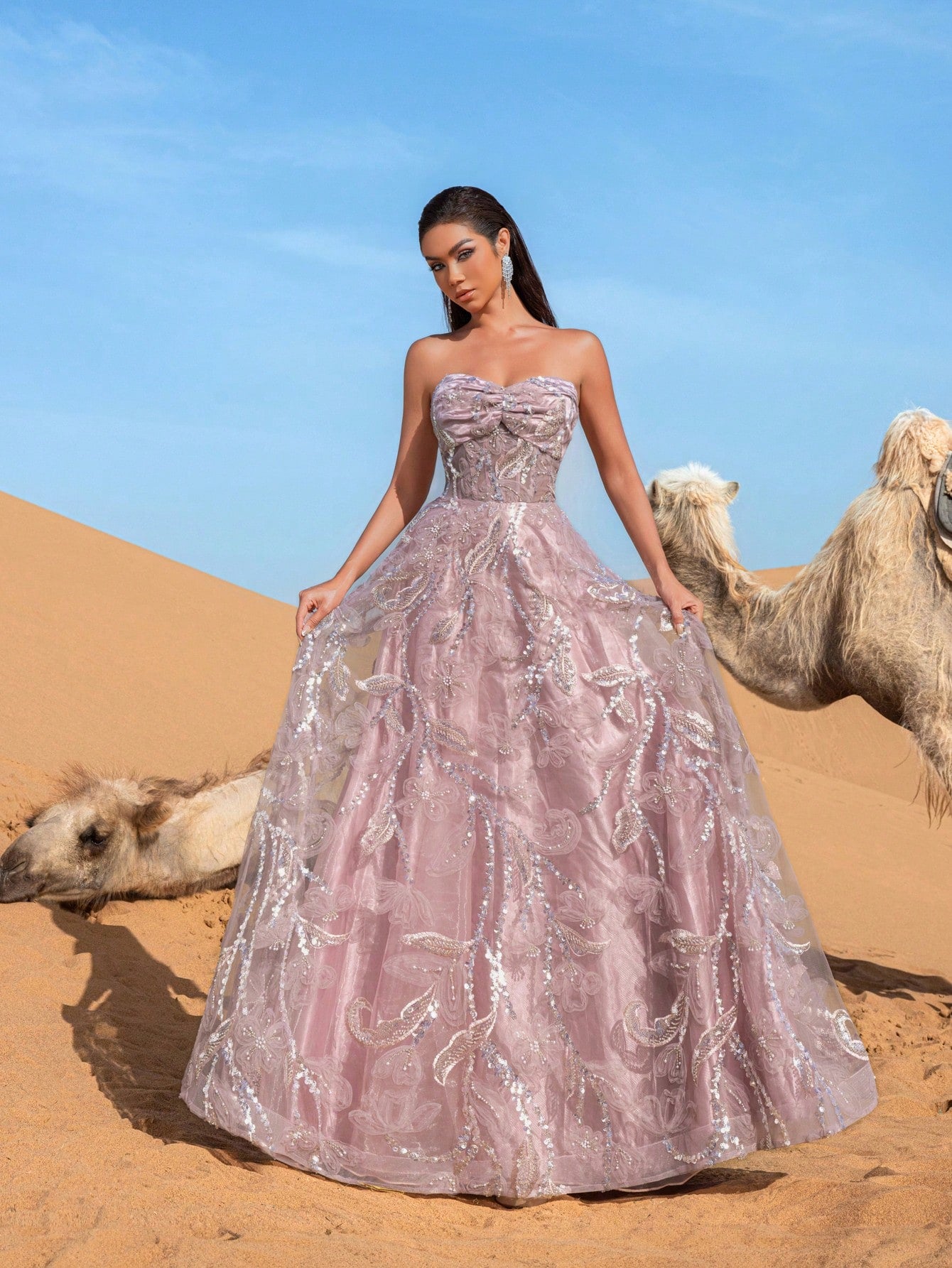 Gorgeous Strapless Floral Beaded Formal Prom Dresses & Evening Gowns