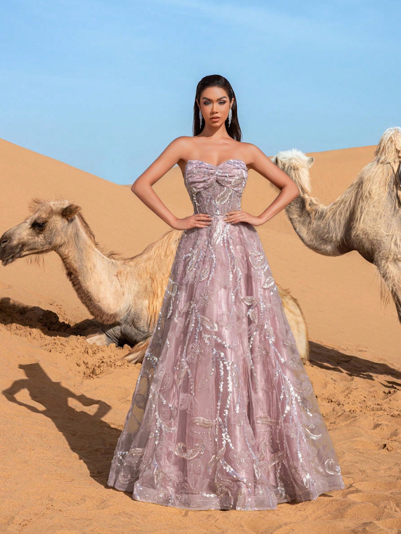 Gorgeous Strapless Floral Beaded Formal Prom Dresses & Evening Gowns