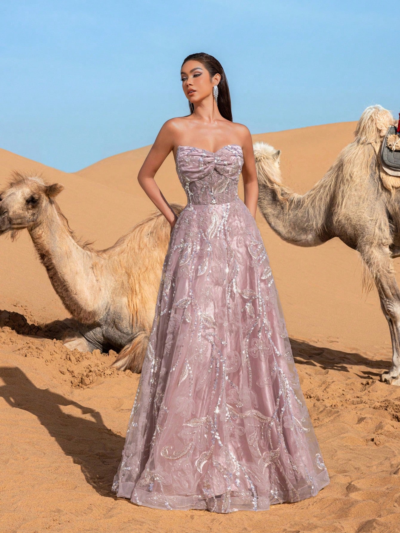 Gorgeous Strapless Floral Beaded Formal Prom Dresses & Evening Gowns