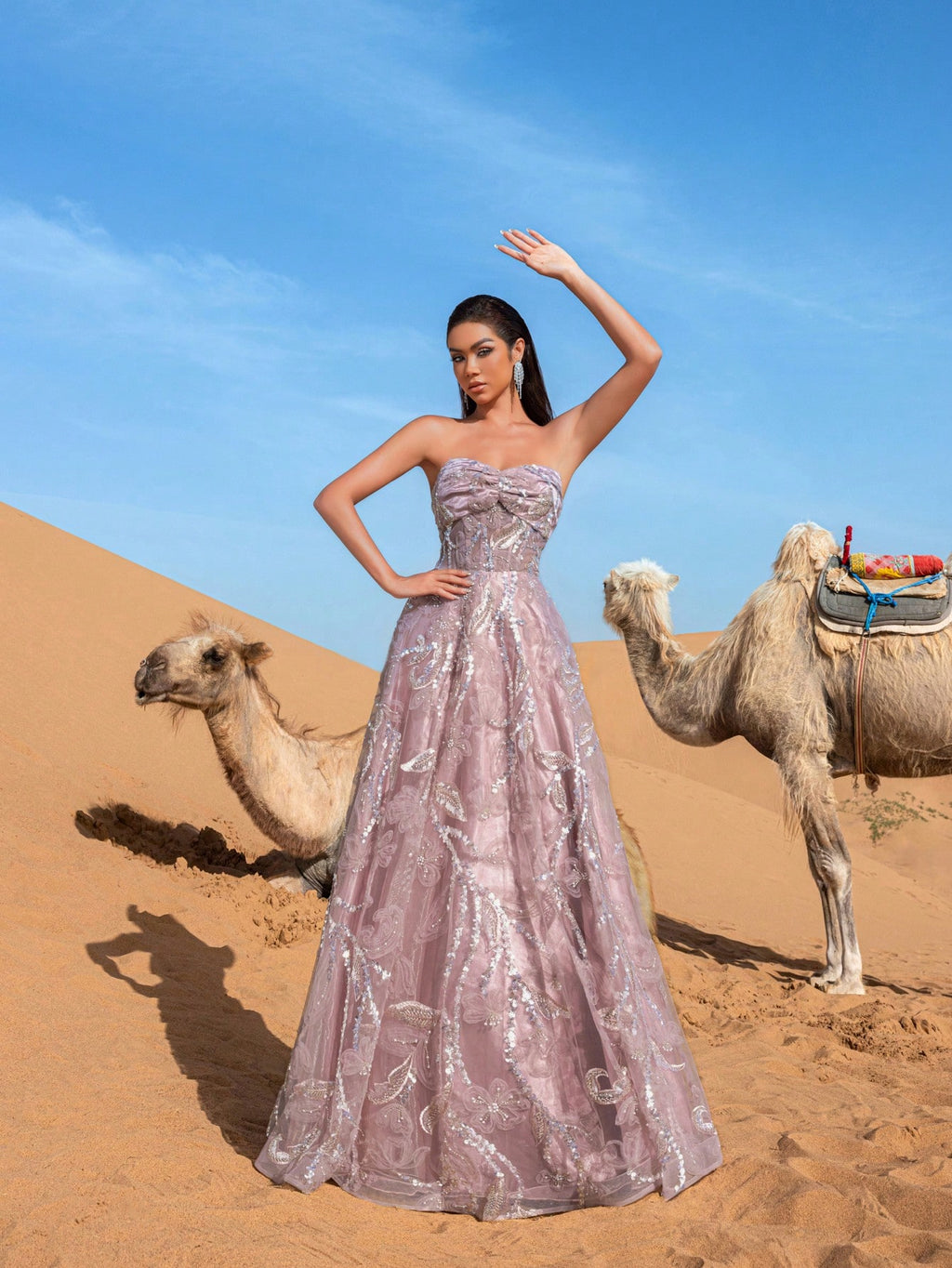 Gorgeous Strapless Floral Beaded Formal Prom Dresses & Evening Gowns