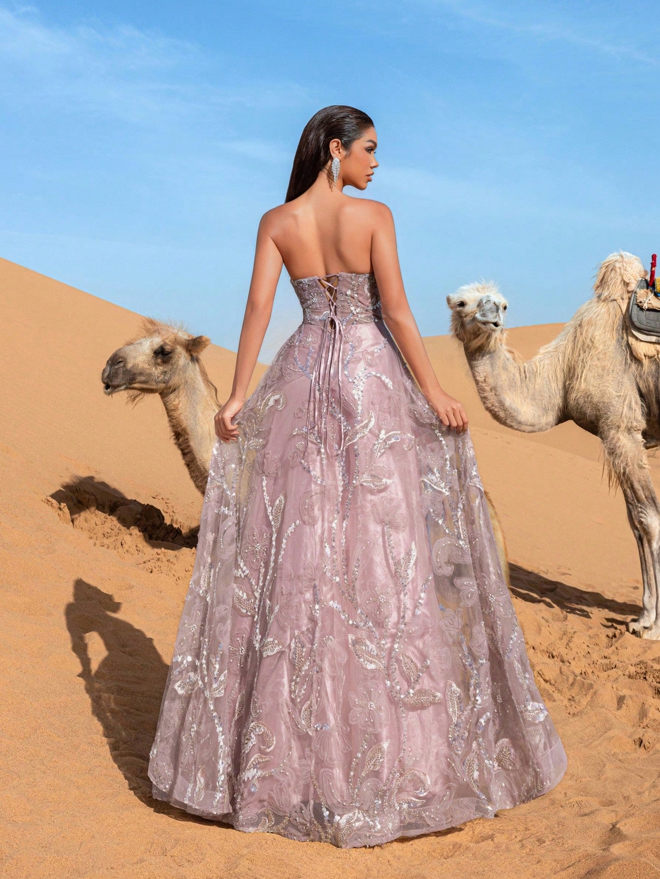 Gorgeous Strapless Floral Beaded Formal Prom Dresses & Evening Gowns
