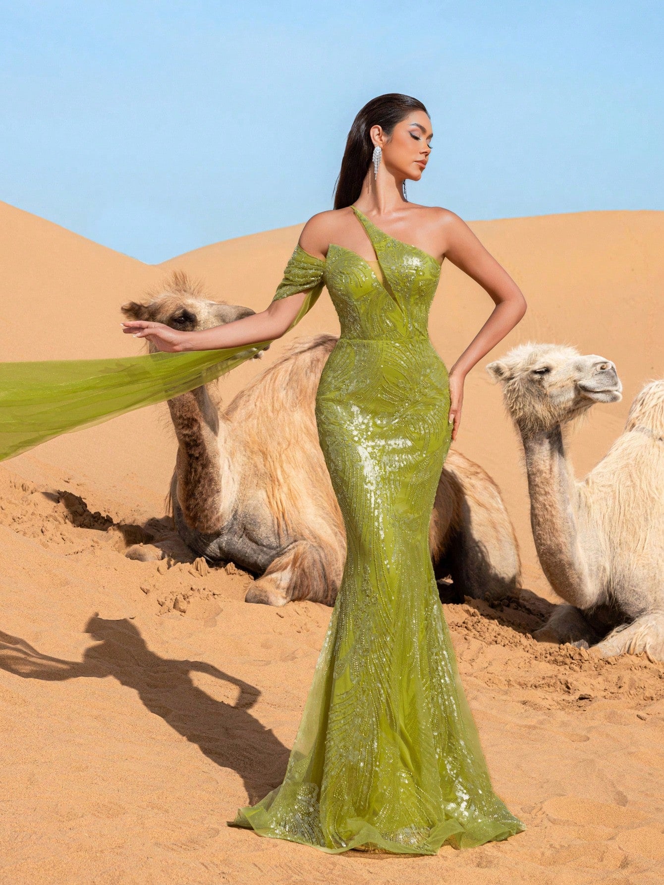 Gorgeous Asymmetrical Neck Mermaid Hem Beaded Formal Dresses & Evening Gowns