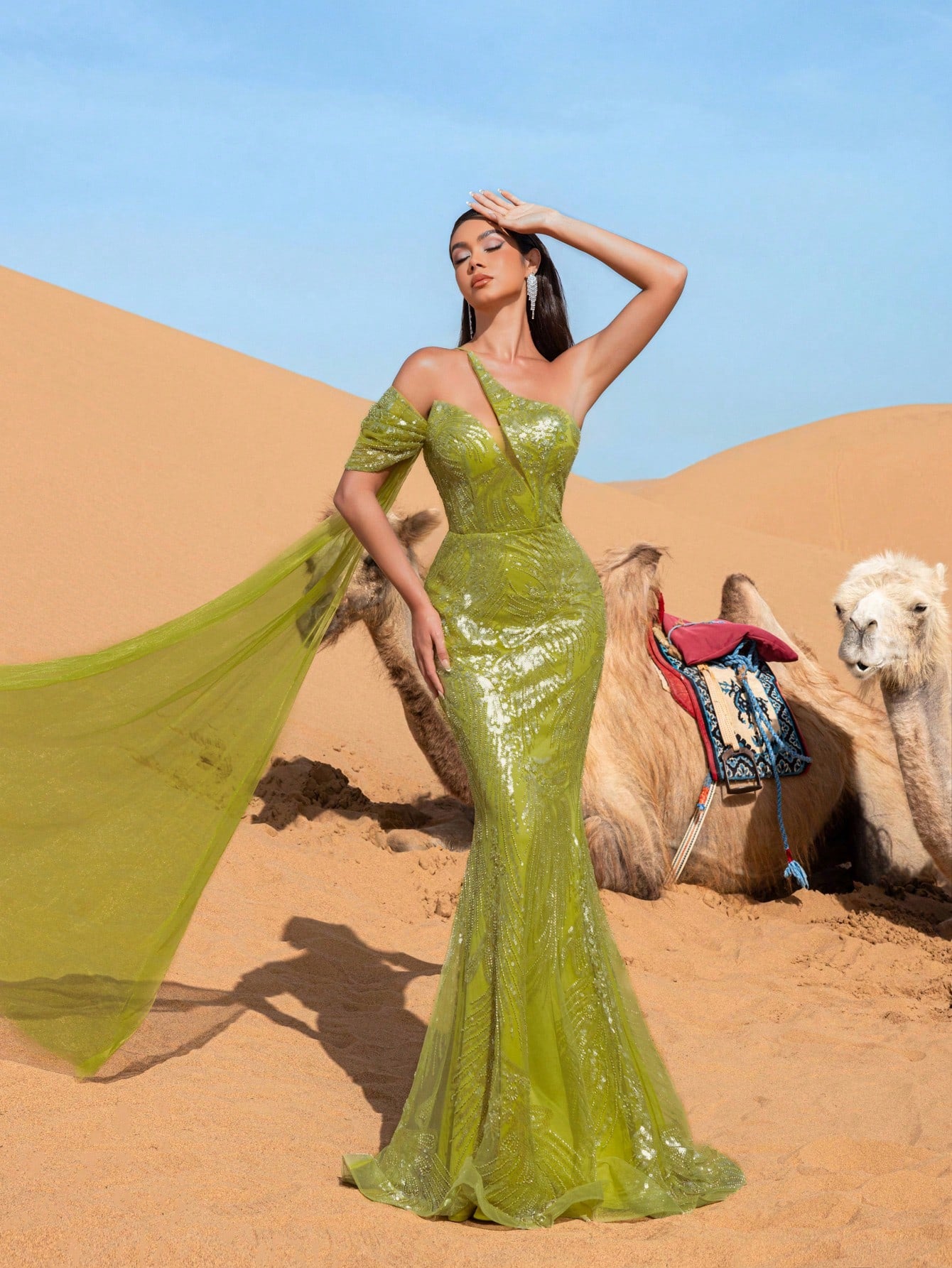 Gorgeous Asymmetrical Neck Mermaid Hem Beaded Formal Dresses & Evening Gowns