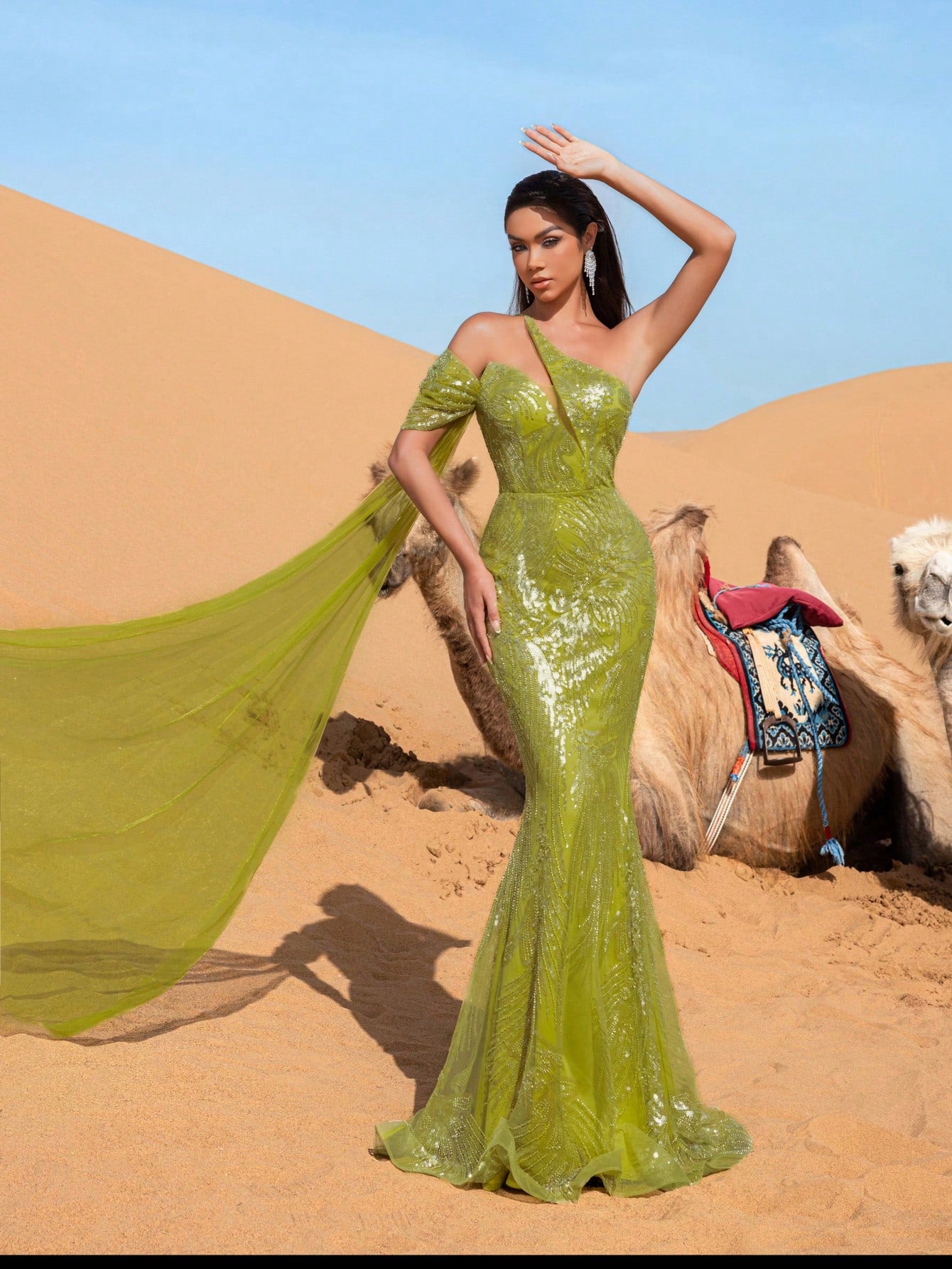 Gorgeous Asymmetrical Neck Mermaid Hem Beaded Formal Dresses & Evening Gowns