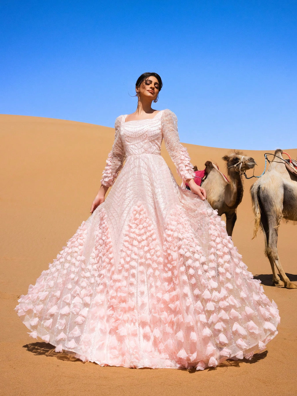 Luxury Beaded Detail Floral Appliqué Evening Dress