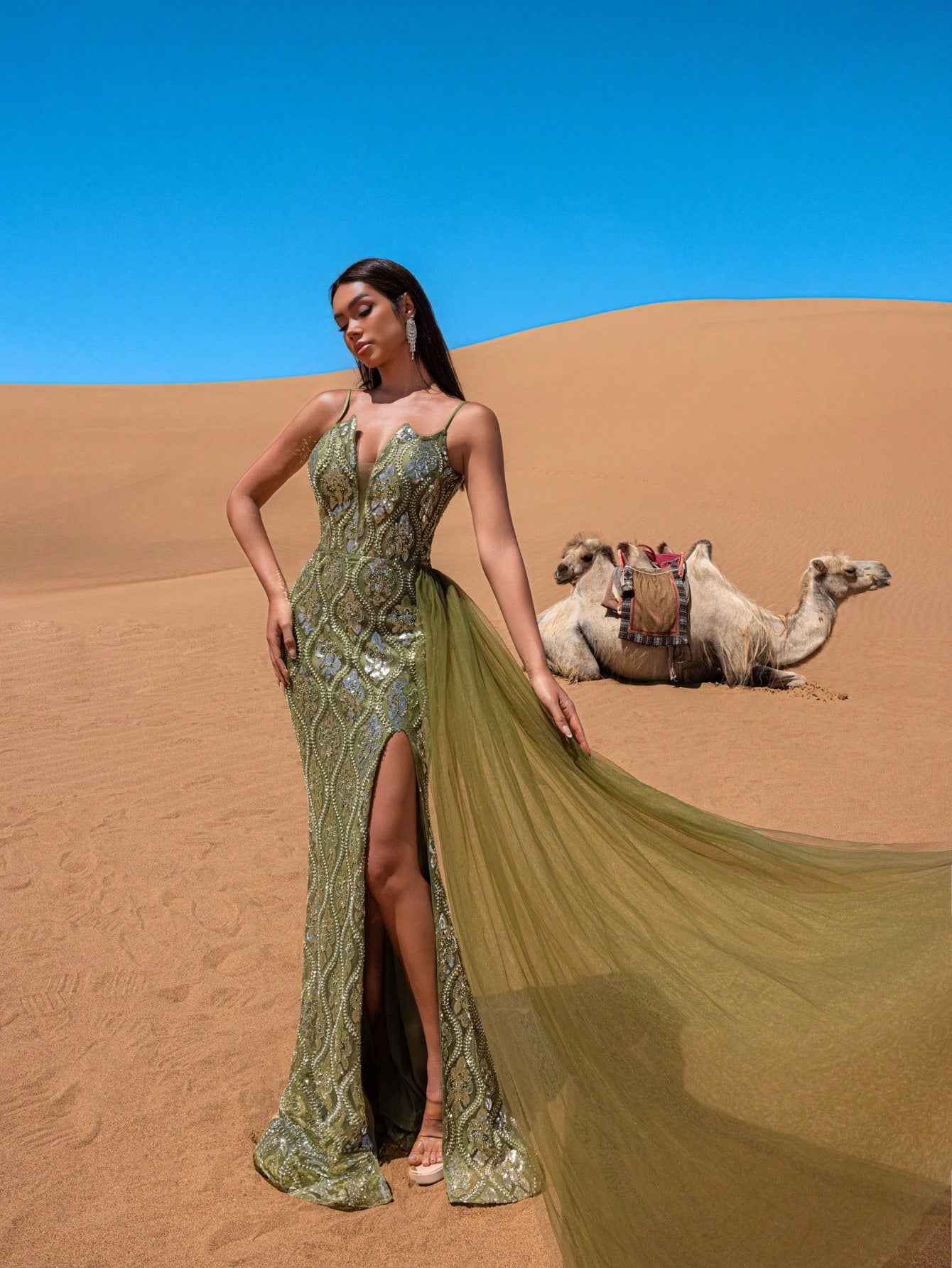 Gorgeous Sheer Overlay Mermaid Hem Beaded Sequined Slip Evening Dress