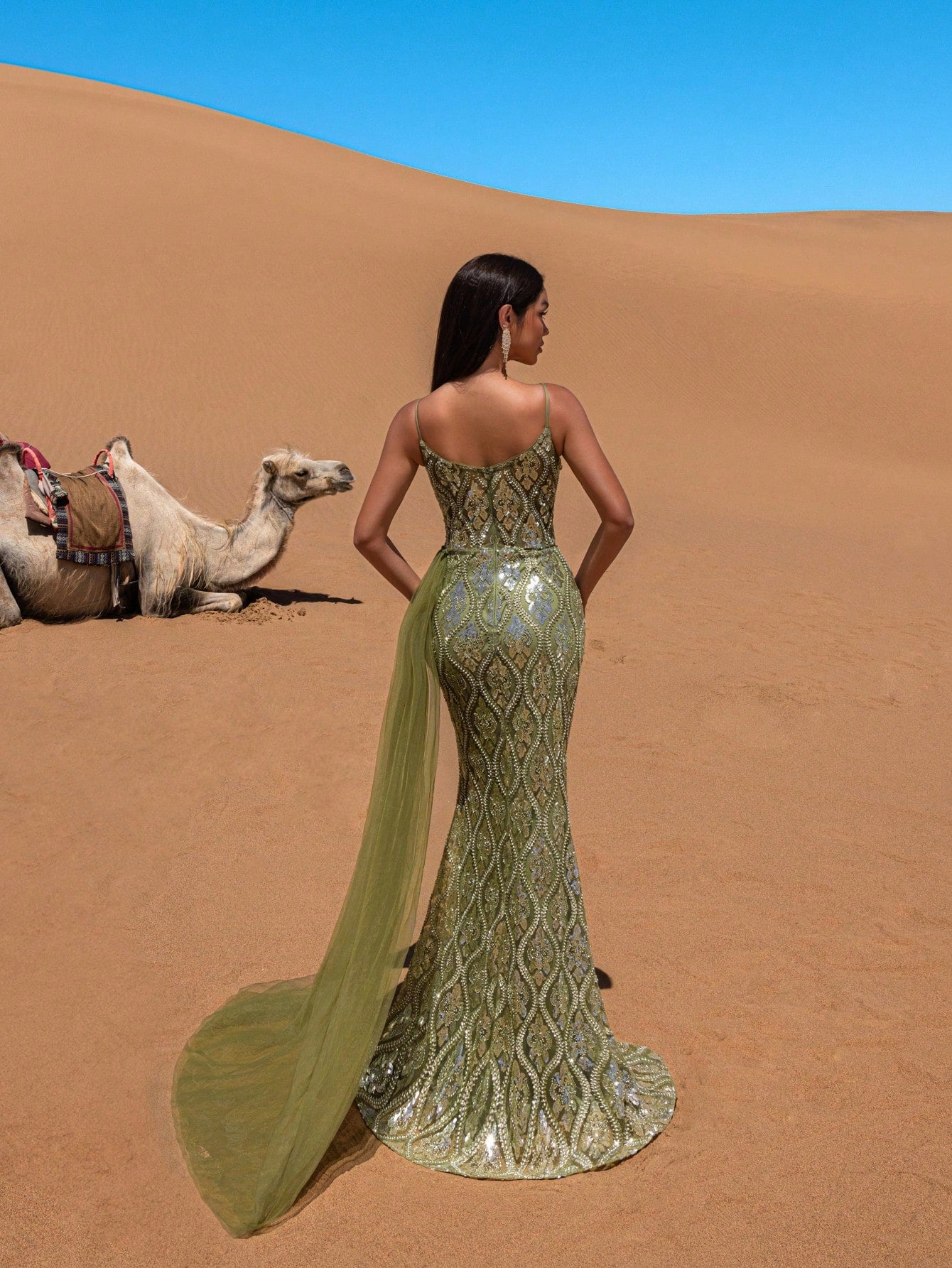Gorgeous Sheer Overlay Mermaid Hem Beaded Sequined Slip Evening Dress