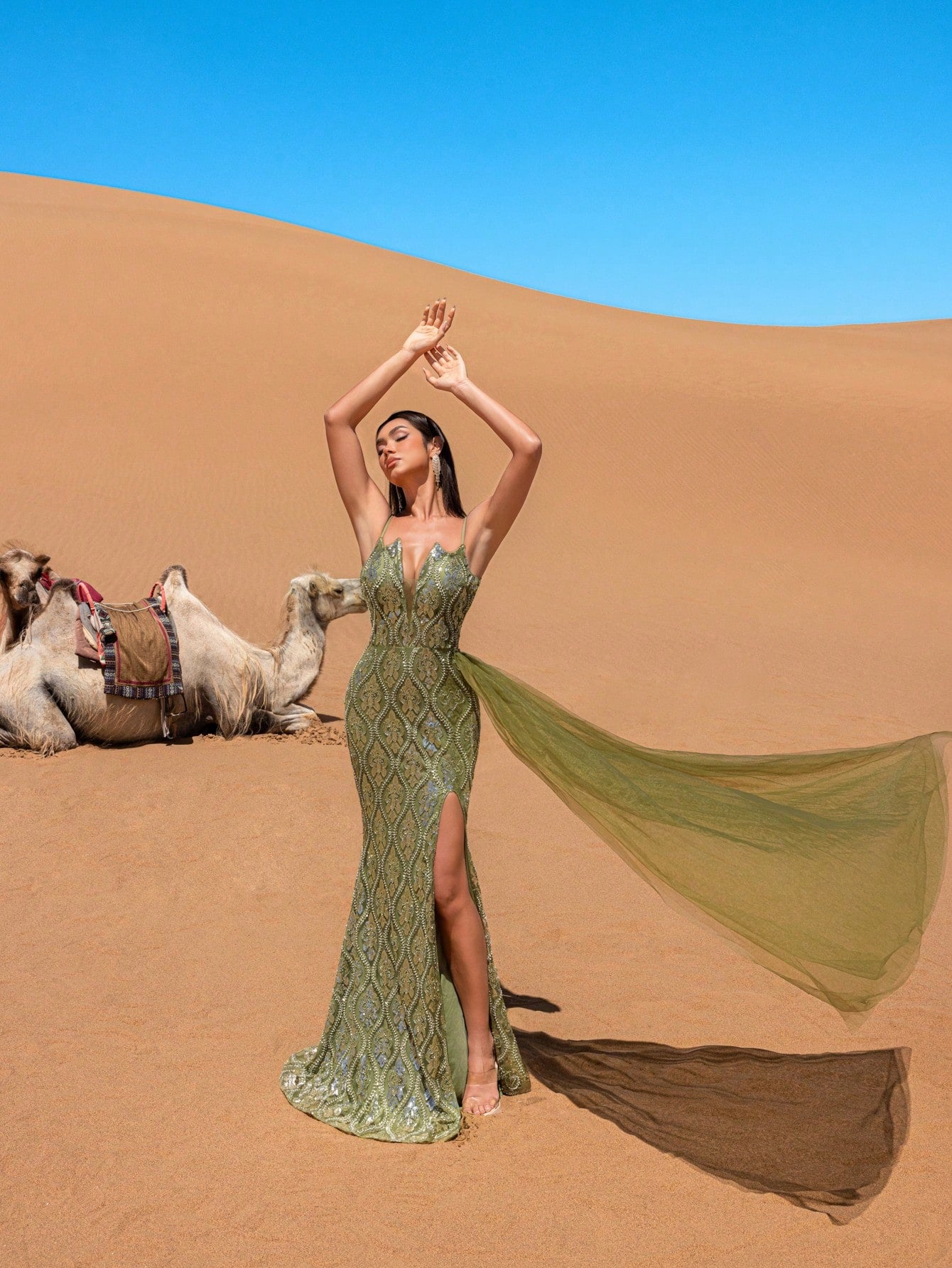 Gorgeous Sheer Overlay Mermaid Hem Beaded Sequined Slip Evening Dress