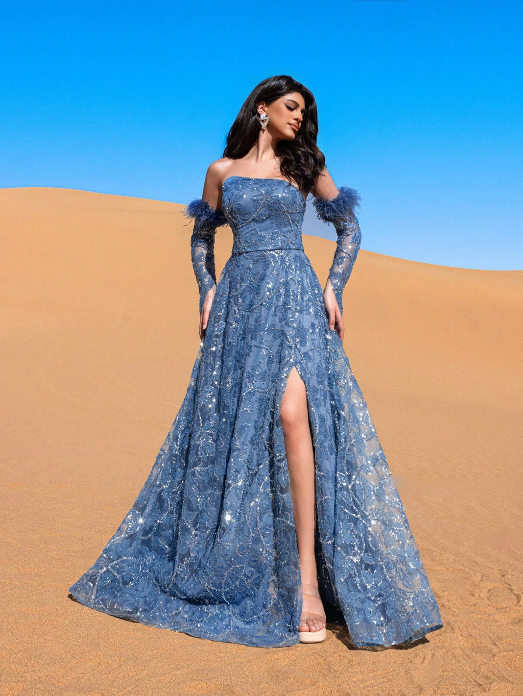 Luxury Off Shoulder Floral Sequin Embellished Dress & Beaded Gowns & Beaded Formal Dresses & Evening Gowns