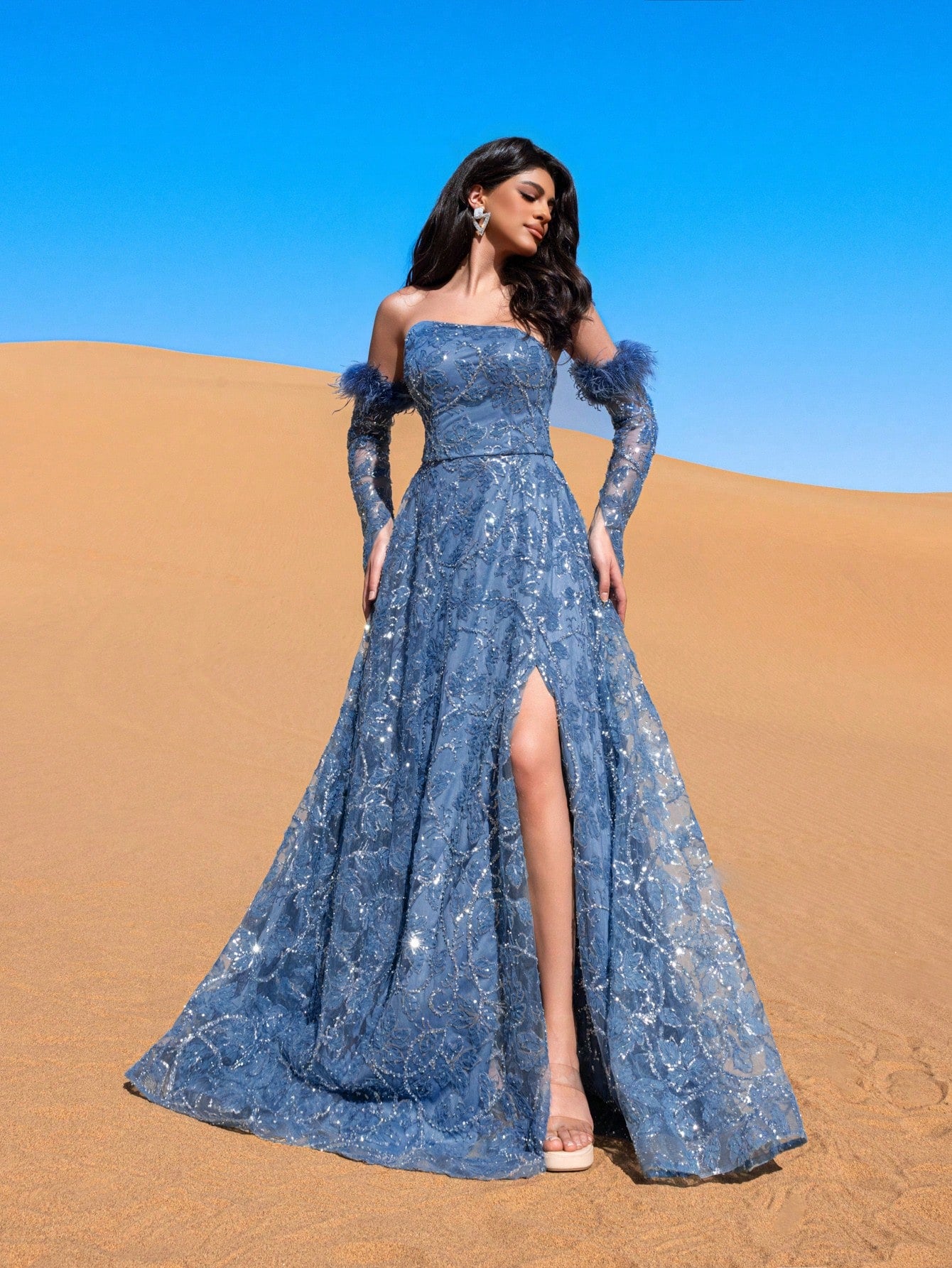 Luxury Off Shoulder Floral Sequin Embellished Dress & Beaded Gowns & Beaded Formal Dresses & Evening Gowns