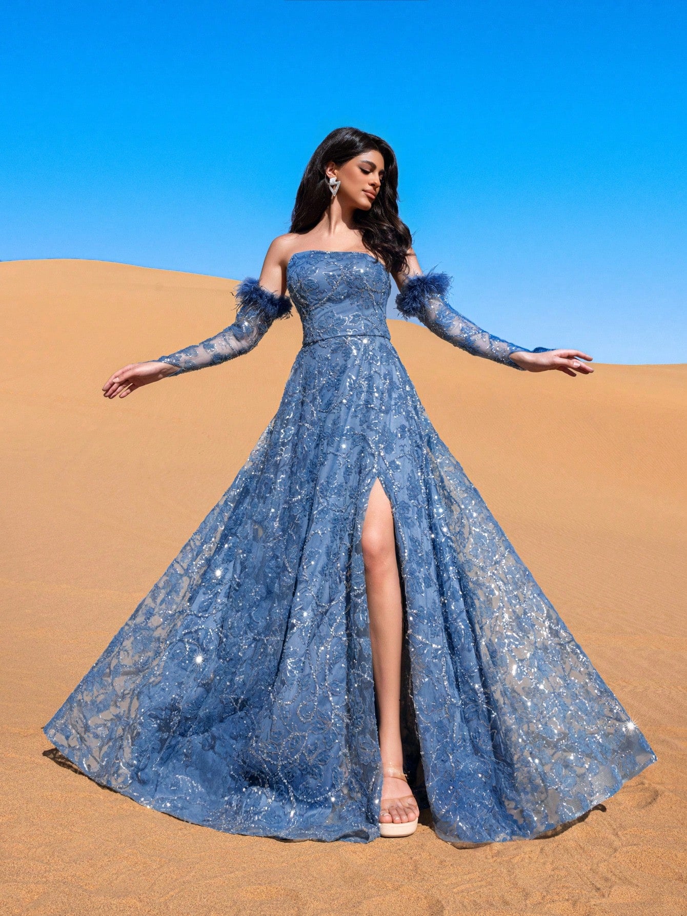 Luxury Off Shoulder Floral Sequin Embellished Dress & Beaded Gowns & Beaded Formal Dresses & Evening Gowns