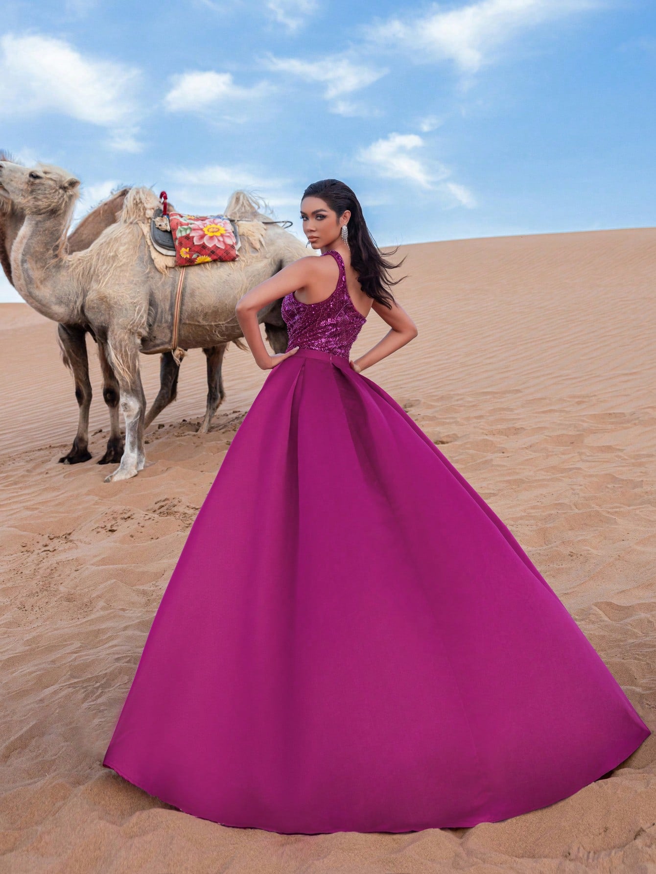 Gorgeous One Shoulder Satin Overlay Beaded Formal Dresses & Evening Gowns