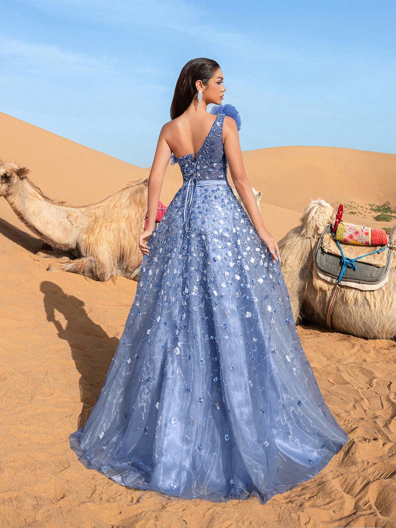 Gorgeous One Shoulder Floral Sequin Beaded Formal Prom Dresses & Evening Gowns